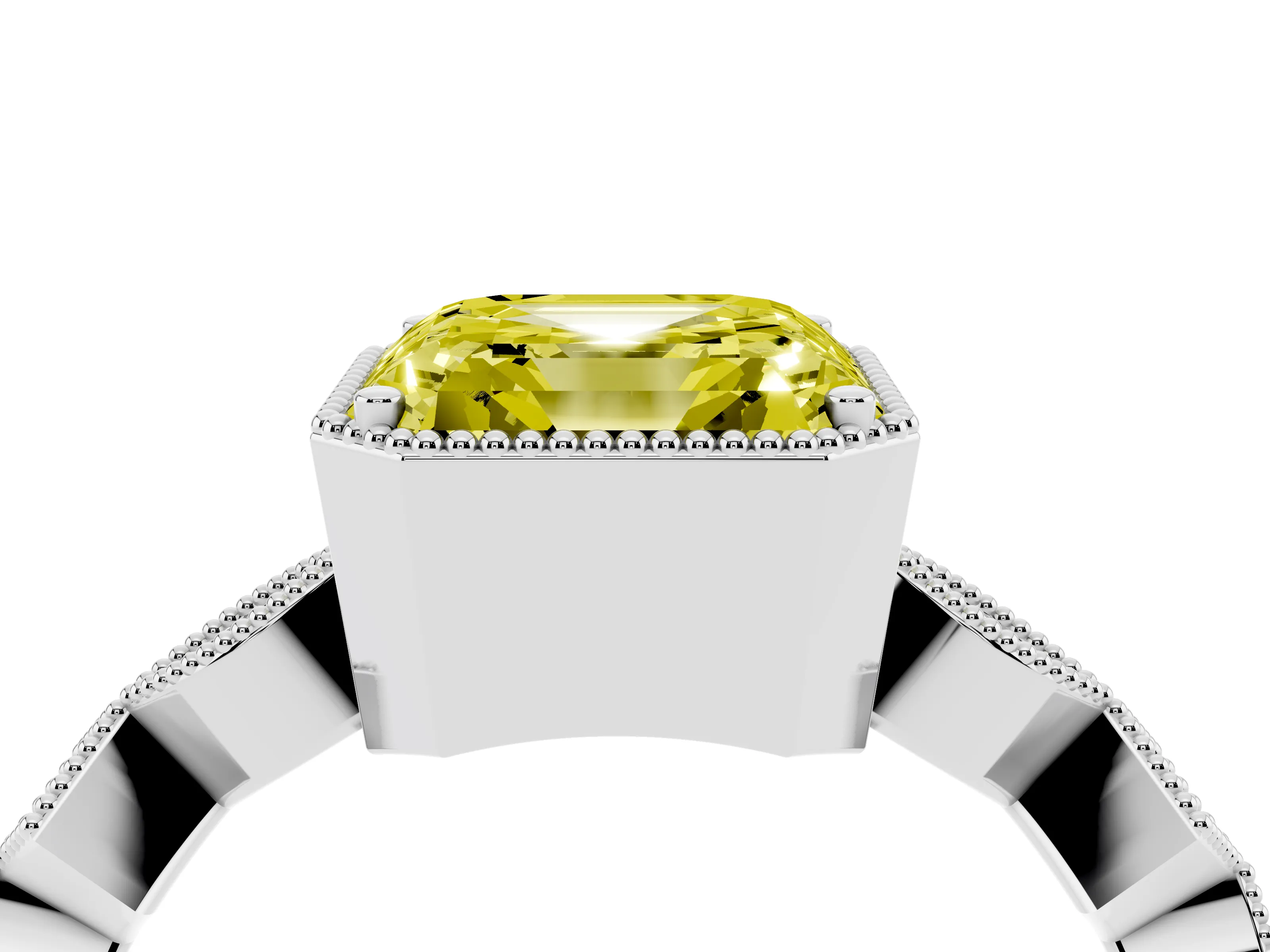 Fancy Yellow Asscher Cut Diamond Milgrain Marquise Twist Band Ring Set in Silver with Prong Setting