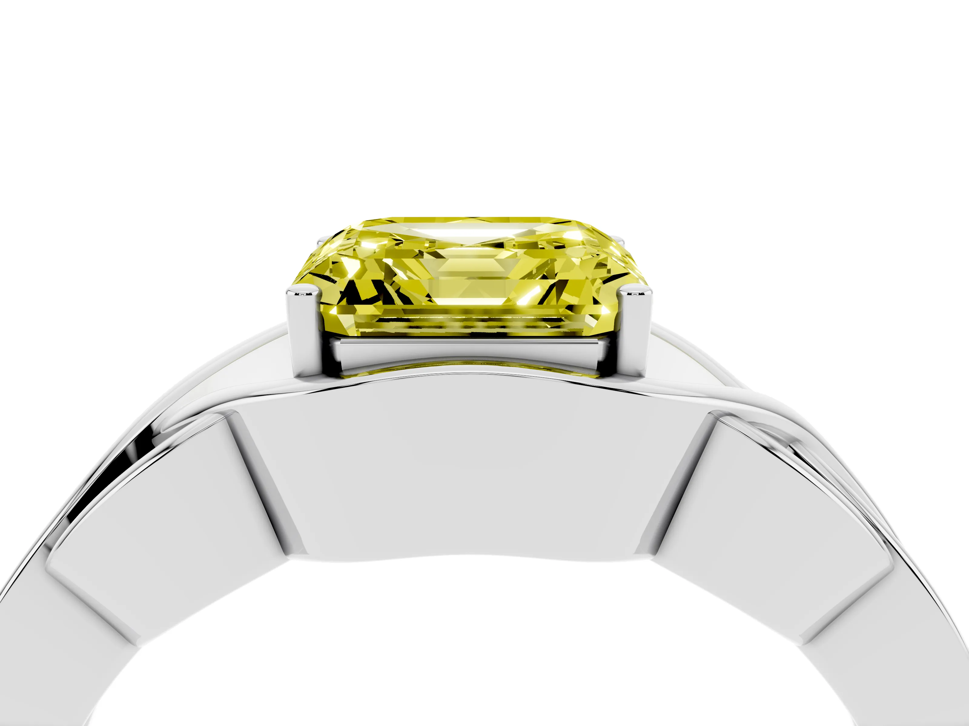 Fancy Yellow Asscher Cut Diamond Solitaire Ring Set in Silver with Intertwined Band