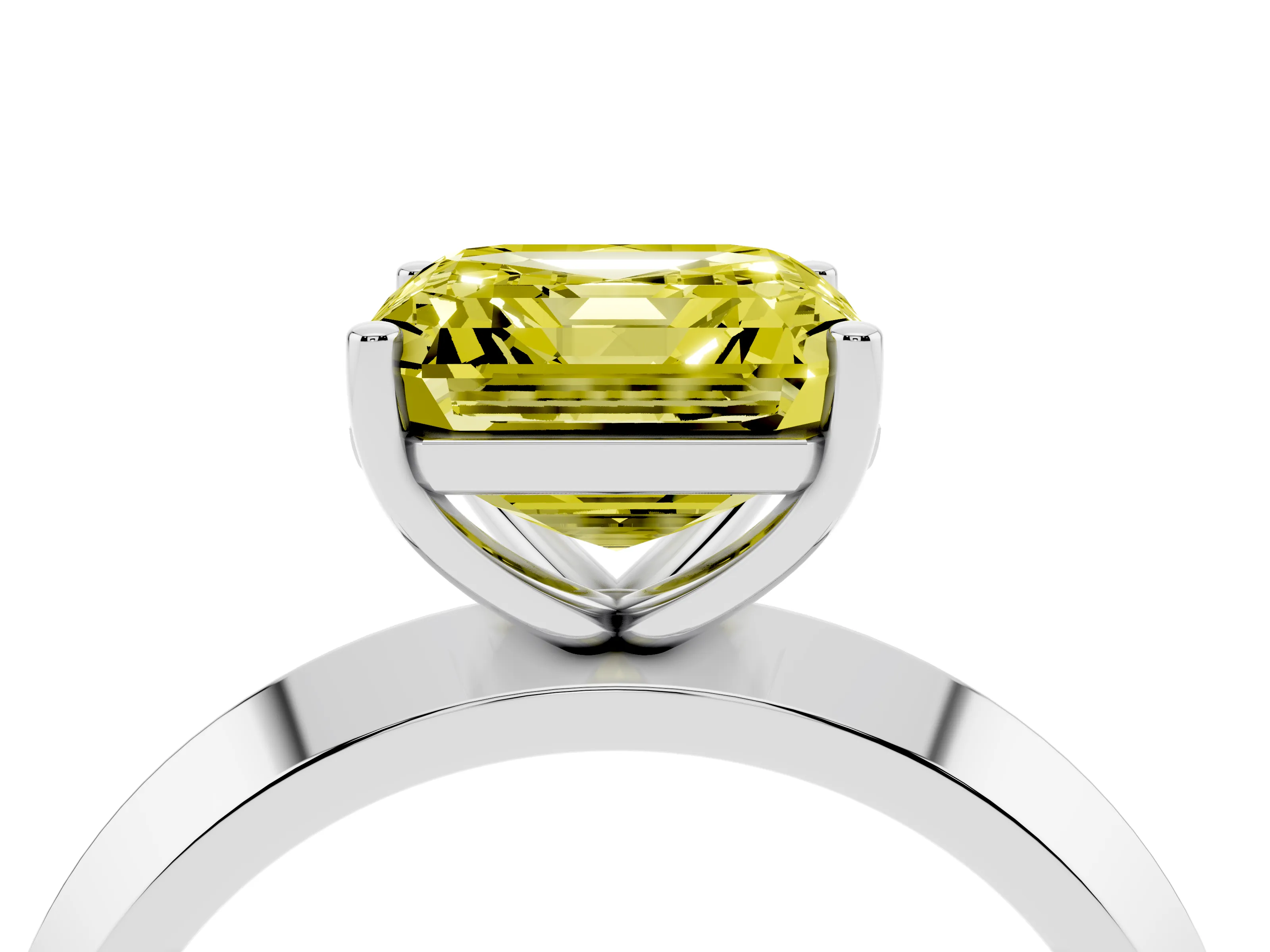 Fancy Yellow Asscher Cut Diamond Solitaire Engagement Ring Set in Silver with Flat Band and Prong Setting