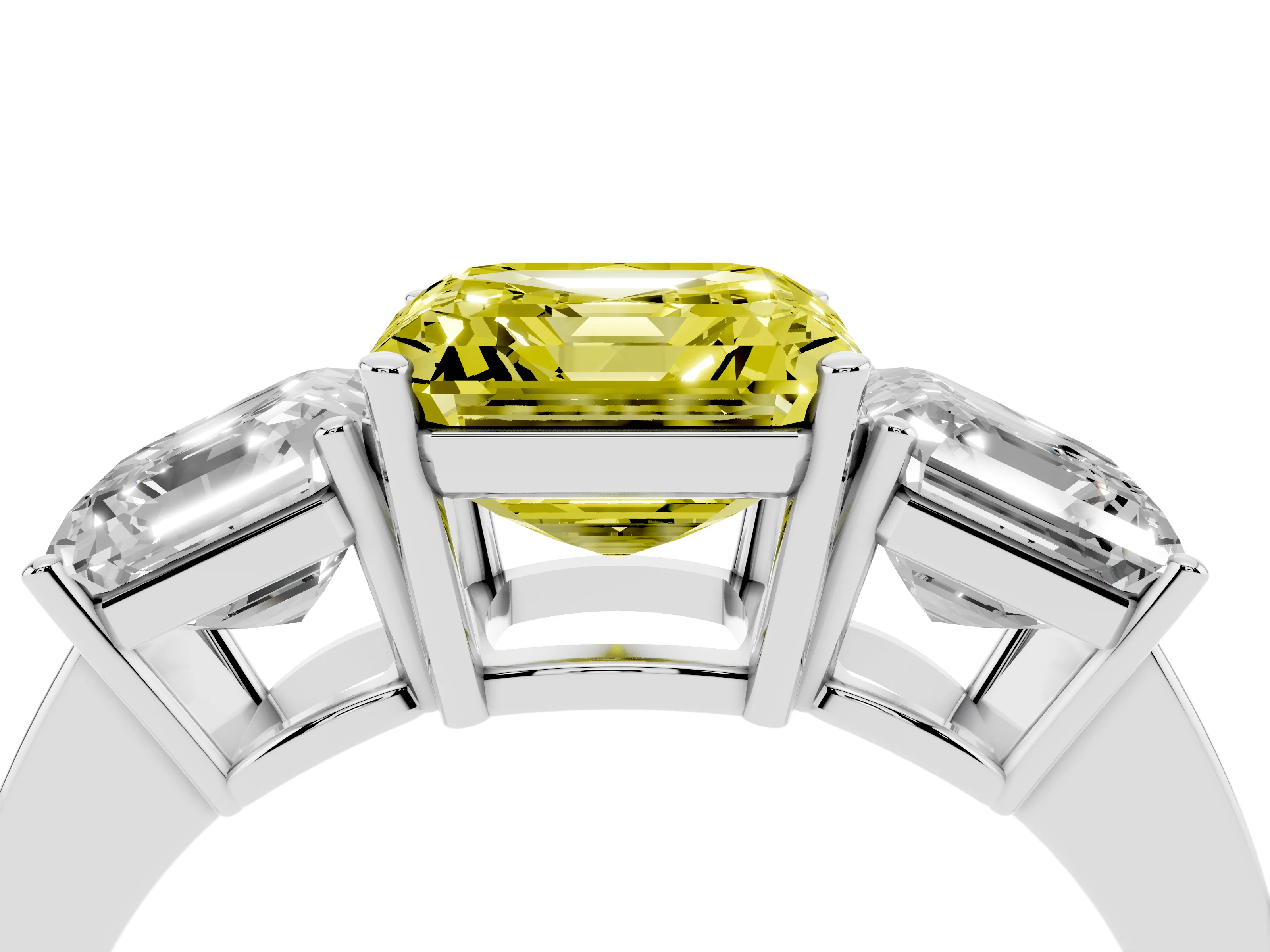 Fancy Yellow Asscher Cut Diamond Three-Stone Engagement Ring Set in Silver with Flat Band