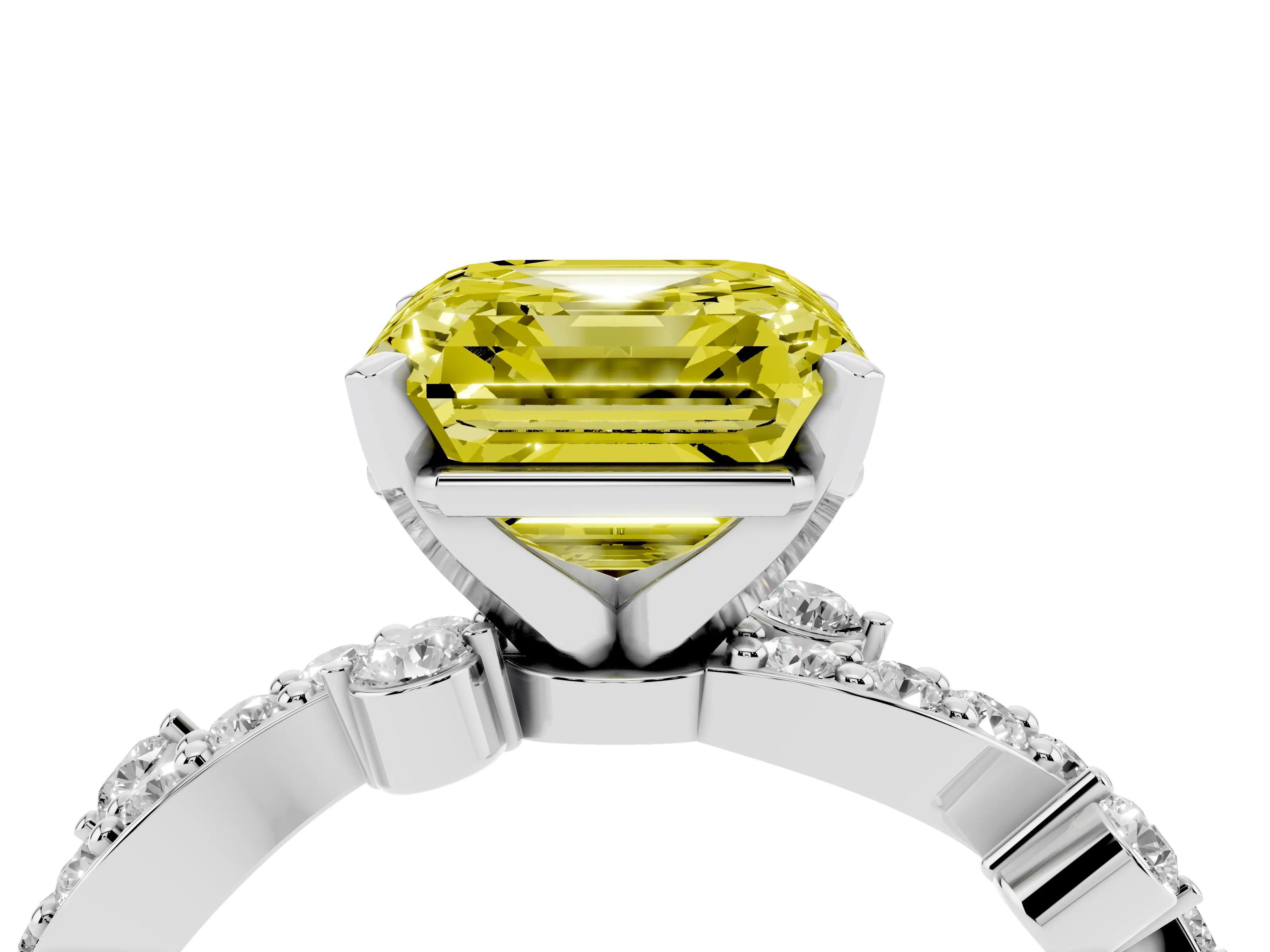 Fancy Yellow Asscher Cut Diamond Solitaire Twisted Band Set in Silver with Pavé Setting