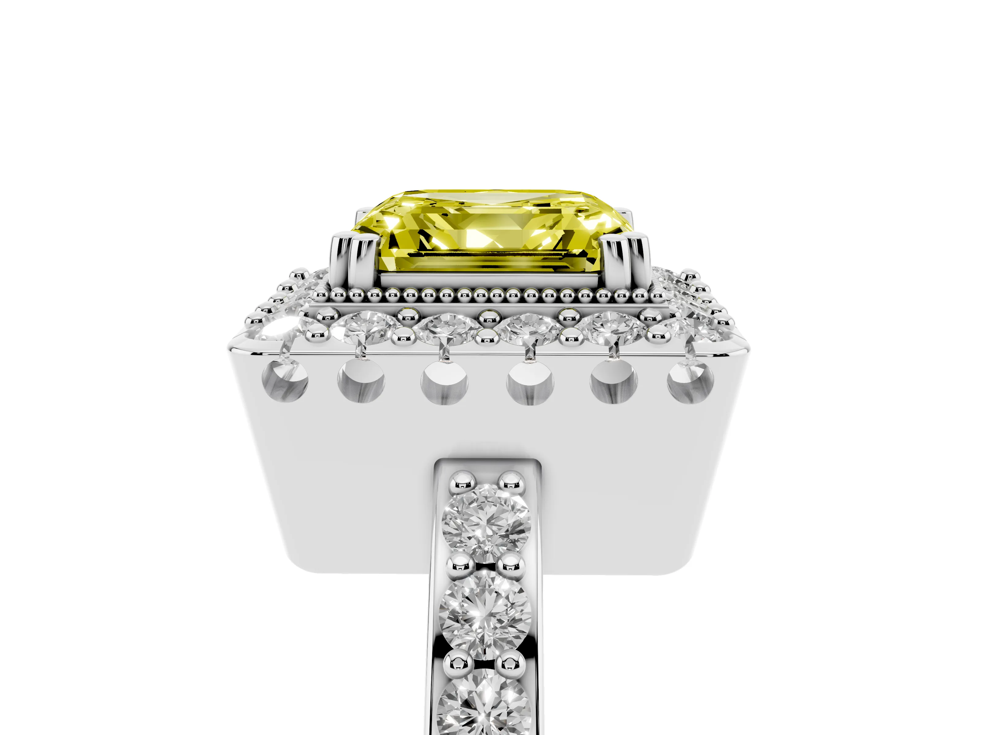 Fancy Yellow Asscher Cut Diamond Halo Ring Set in Silver with Pavé Shank and Prong Setting