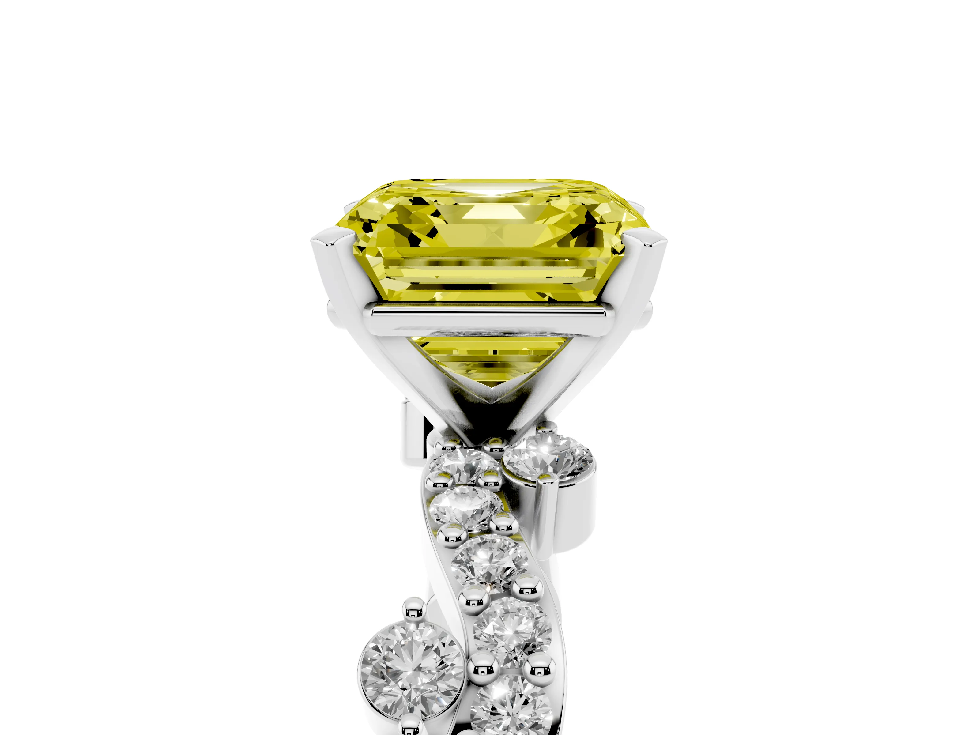 Fancy Yellow Asscher Cut Diamond Solitaire Twisted Band Set in Silver with Pavé Setting