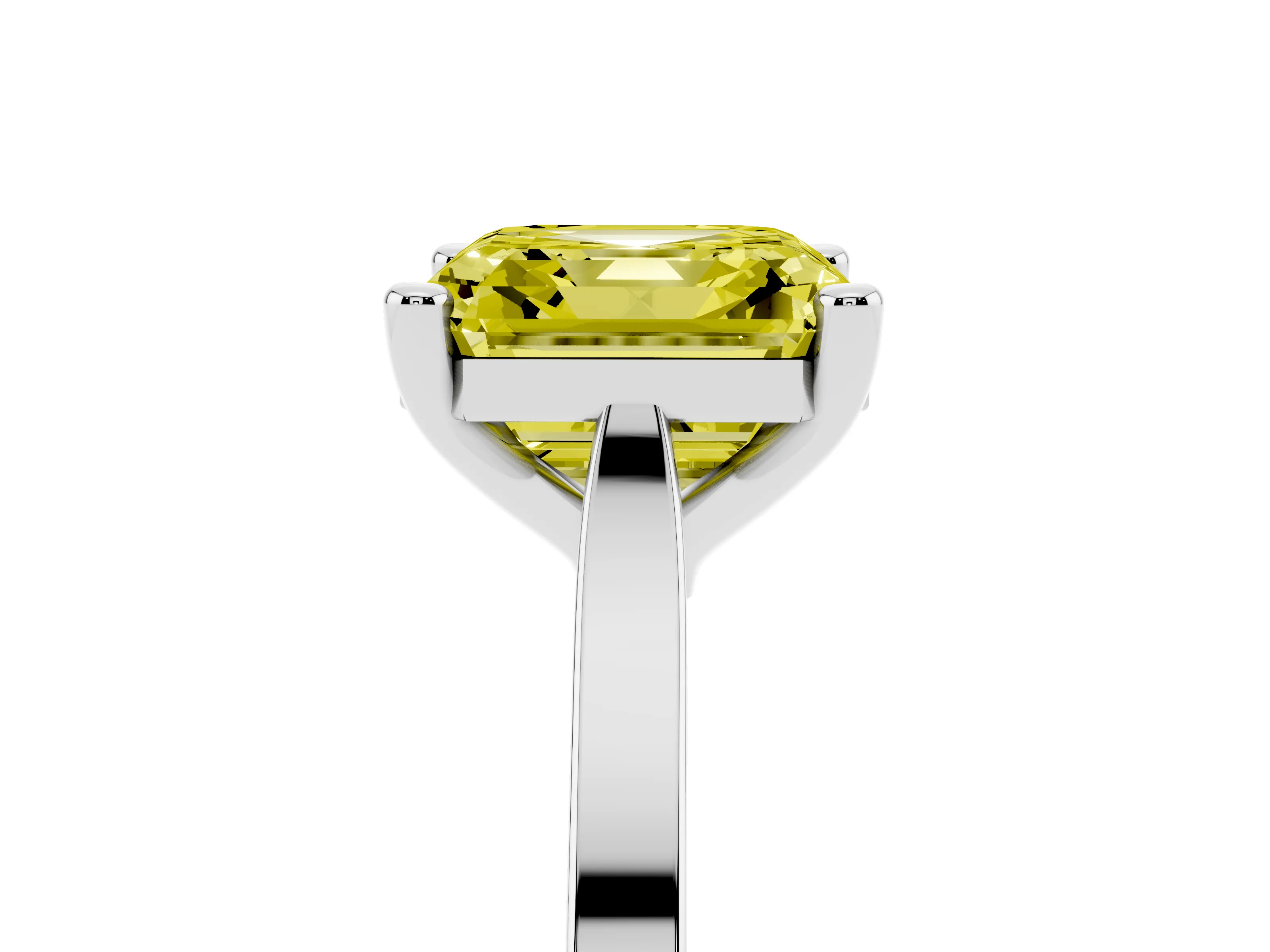 Fancy Yellow Asscher Cut Diamond Solitaire Ring Set in Silver with Prong Setting and Tapered Band