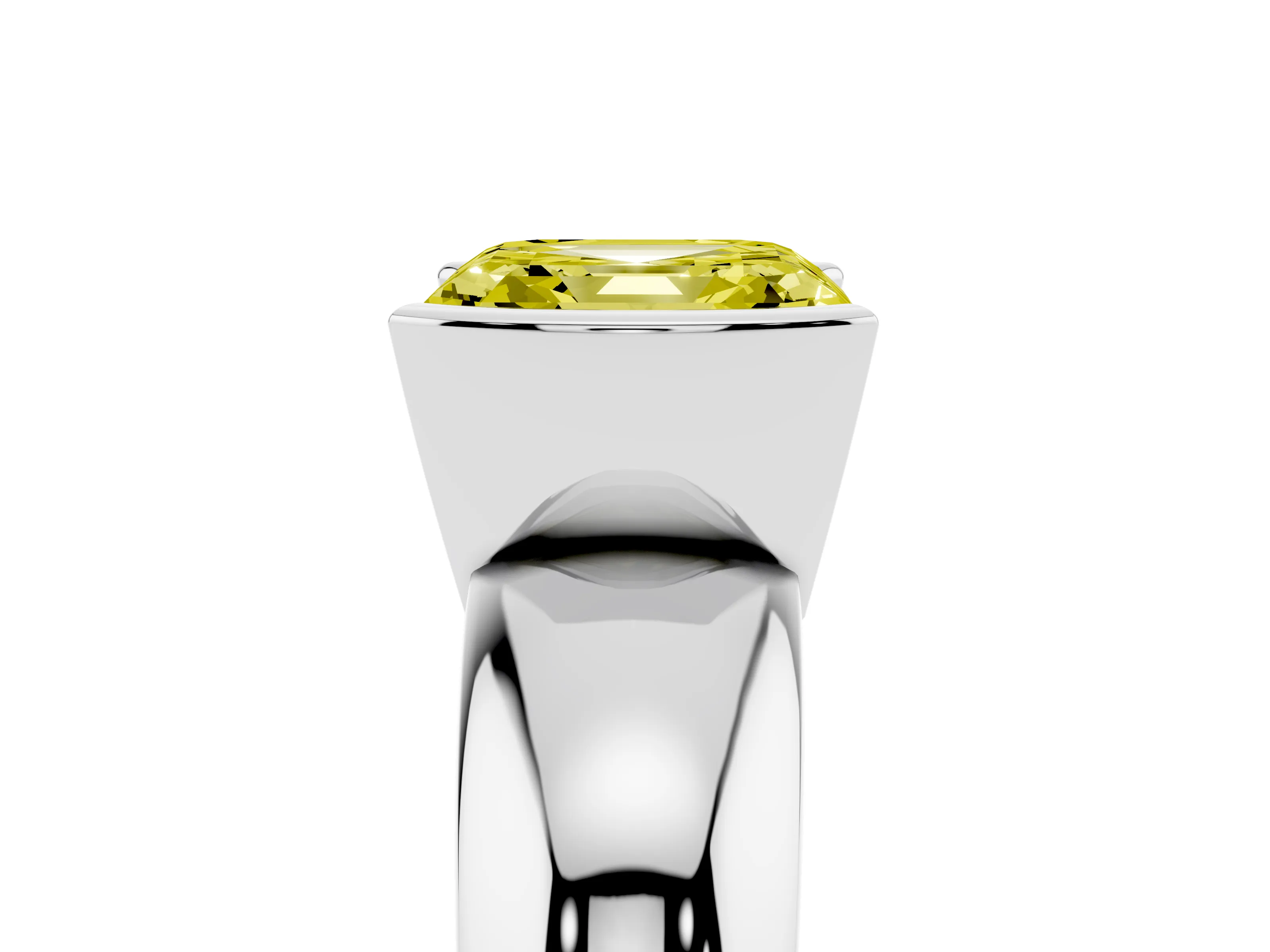 Fancy Yellow Asscher Cut Diamond Solitaire Tension Set Ring Set in Silver with Wide Band