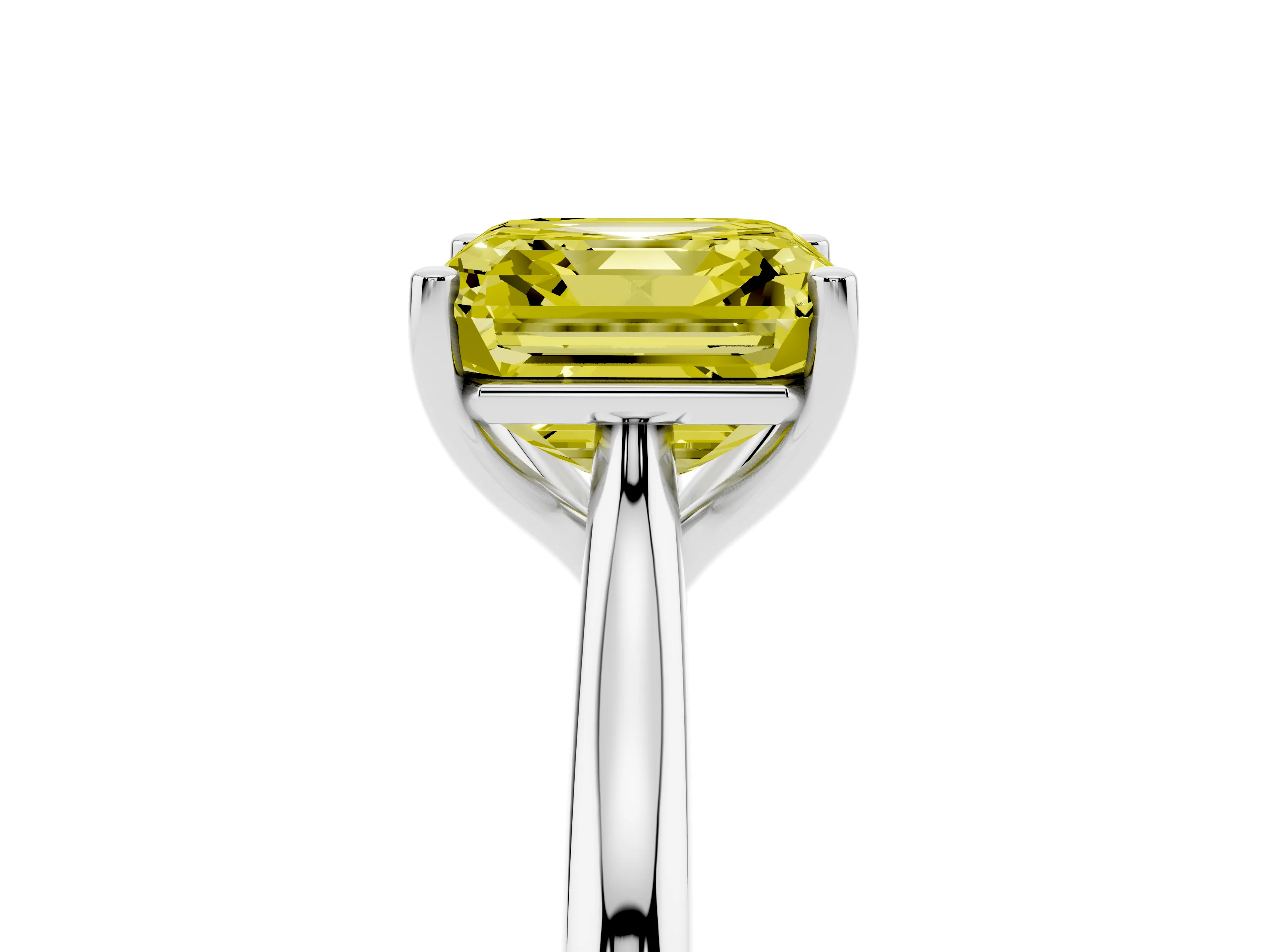 Fancy Yellow Asscher Cut Diamond Solitaire Ring Set in Silver with Cathedral Band and Prong Setting