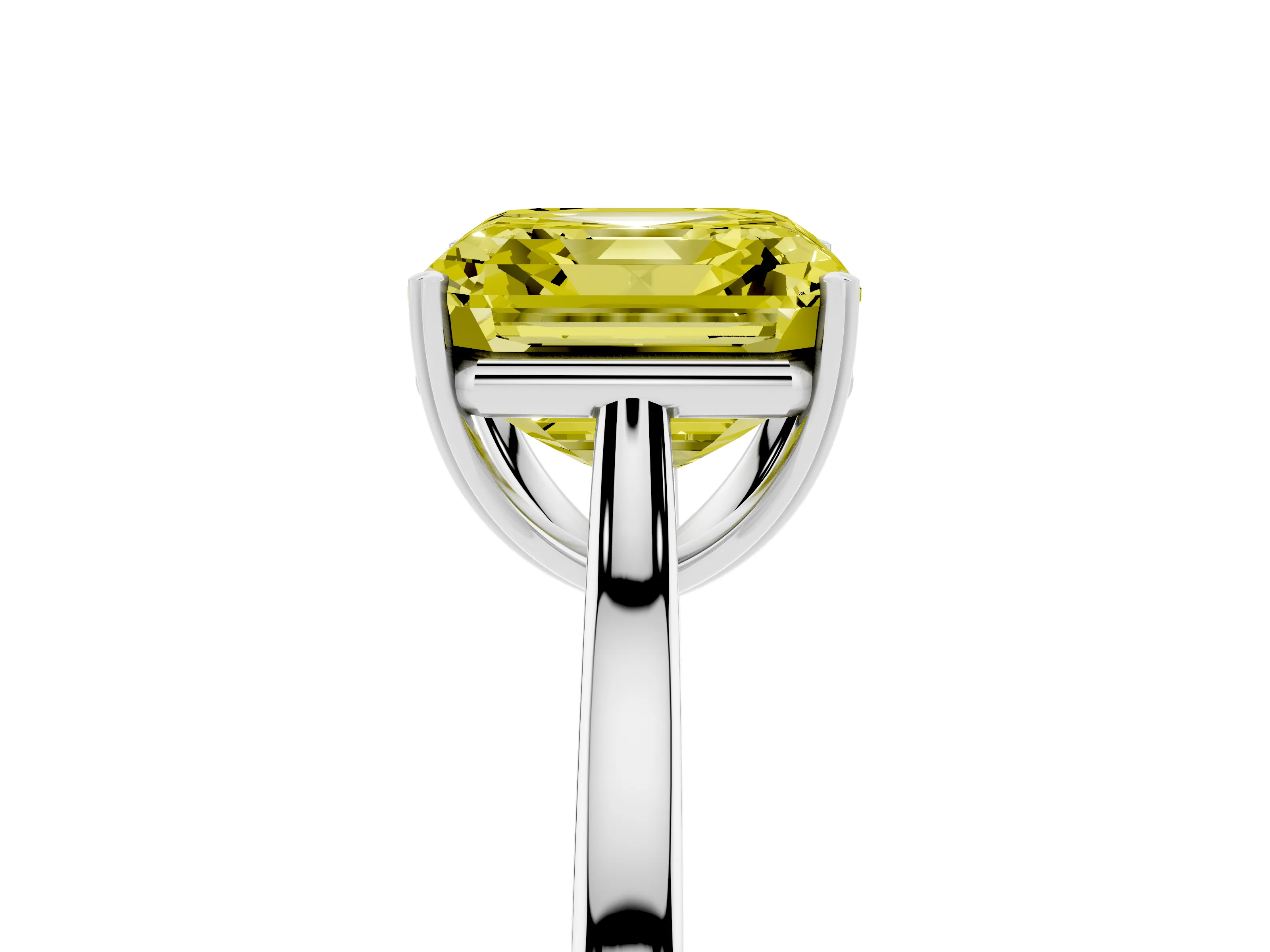 Fancy Yellow Asscher Cut Diamond Solitaire Heart Prong Engagement Ring Set in Platinum with Tapered Band