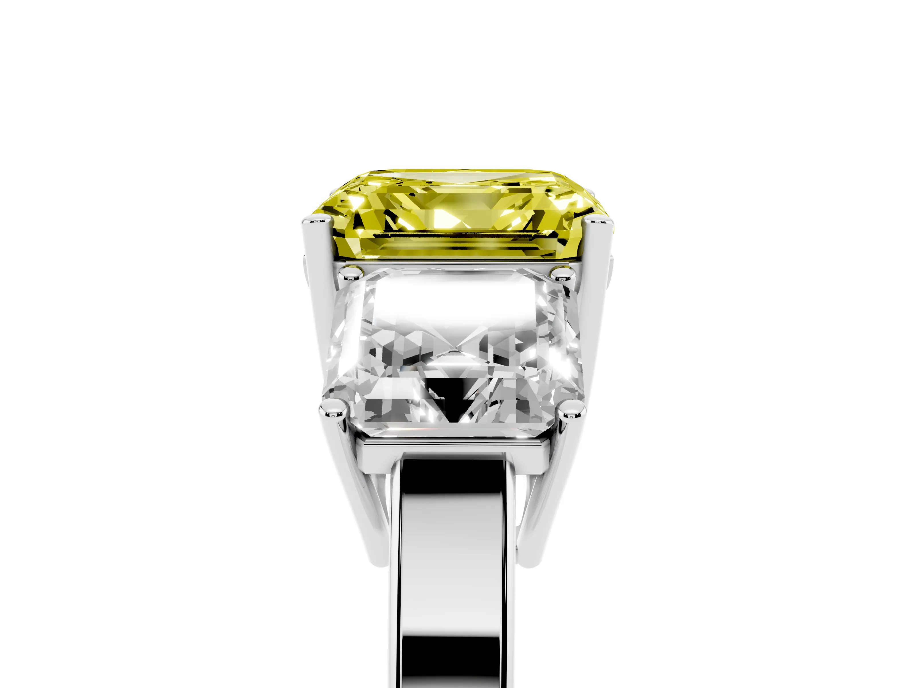 Fancy Yellow Asscher Cut Diamond Three-Stone Engagement Ring Set in Silver with Flat Band