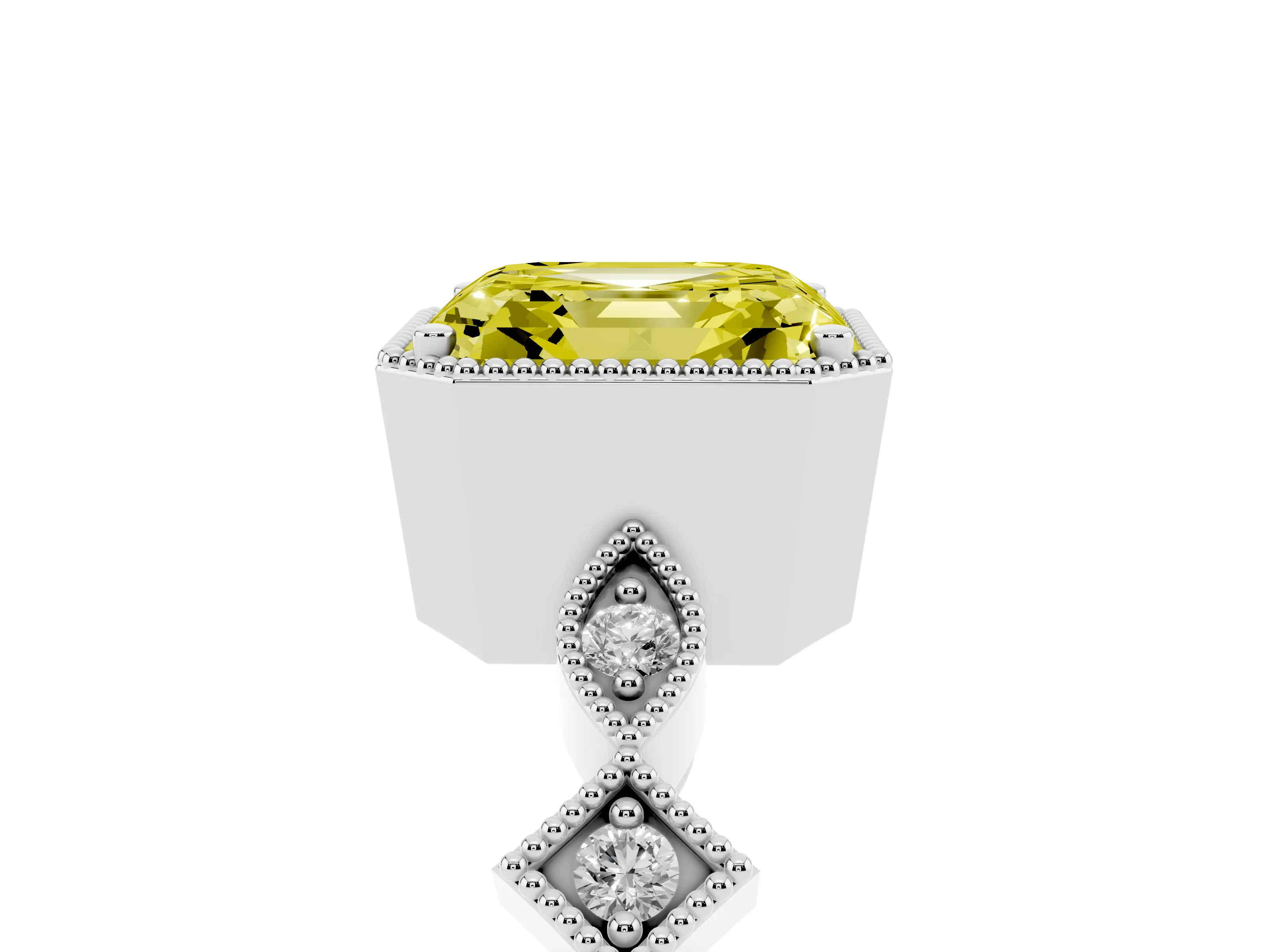 Fancy Yellow Asscher Cut Diamond Milgrain Marquise Twist Band Ring Set in Silver with Prong Setting