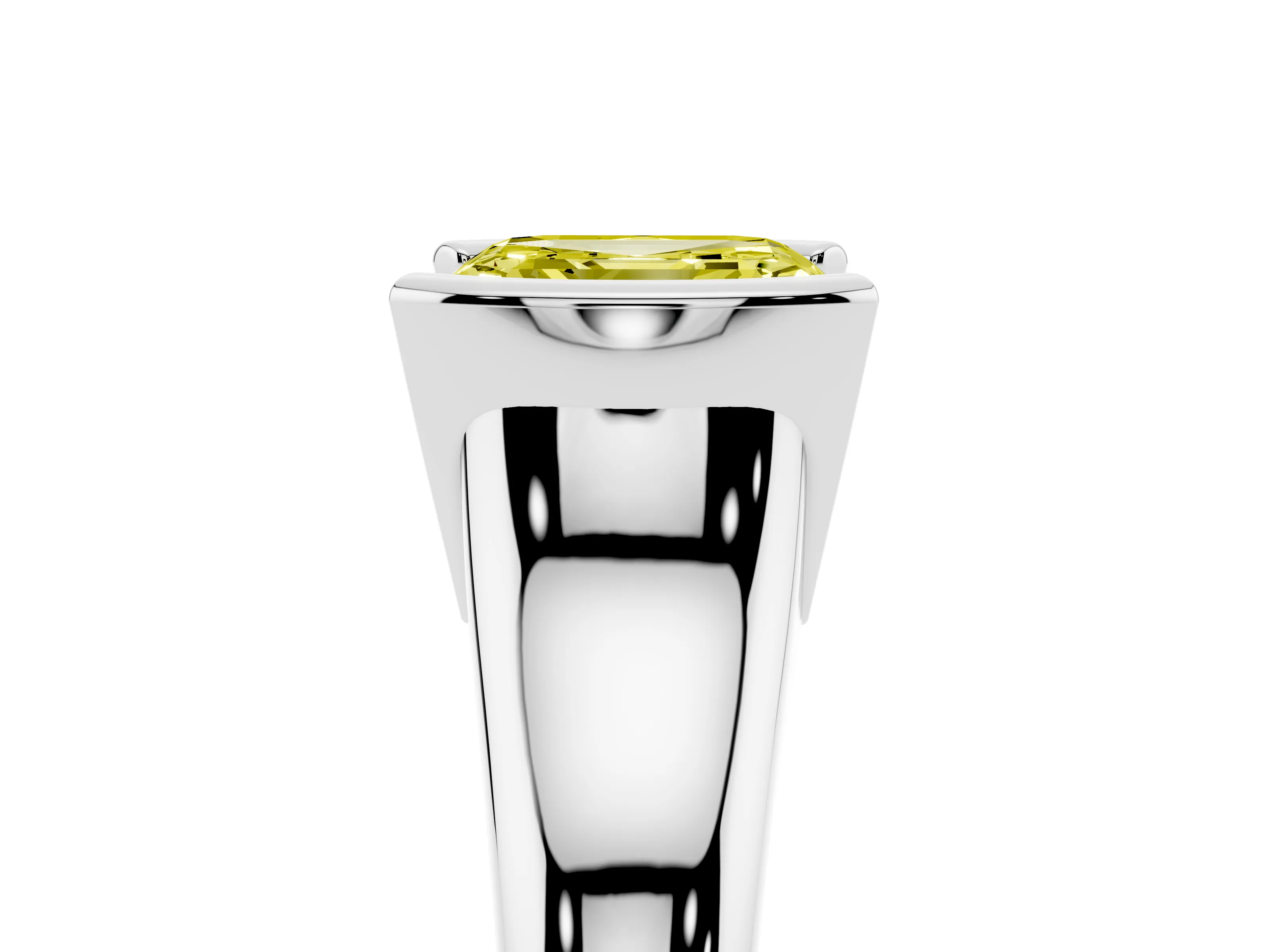 Fancy Yellow Asscher Cut Diamond Solitaire Tension Set Ring Set in Platinum with Split Shank Band