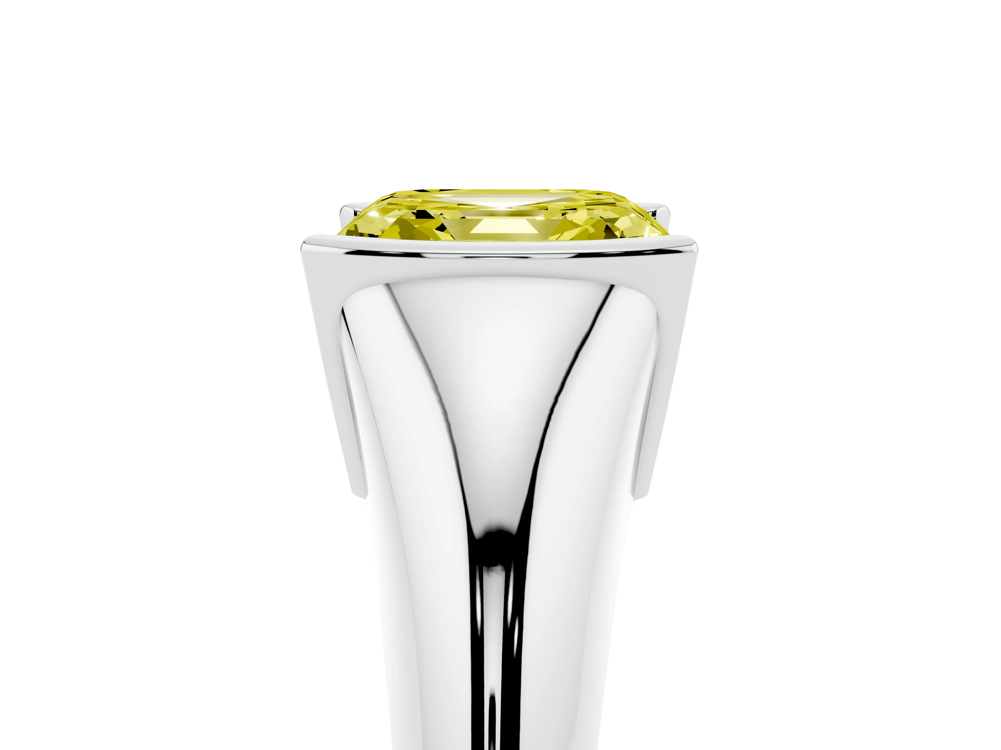 Fancy Yellow Asscher Cut Diamond Solitaire Tension Set Ring Set in White gold