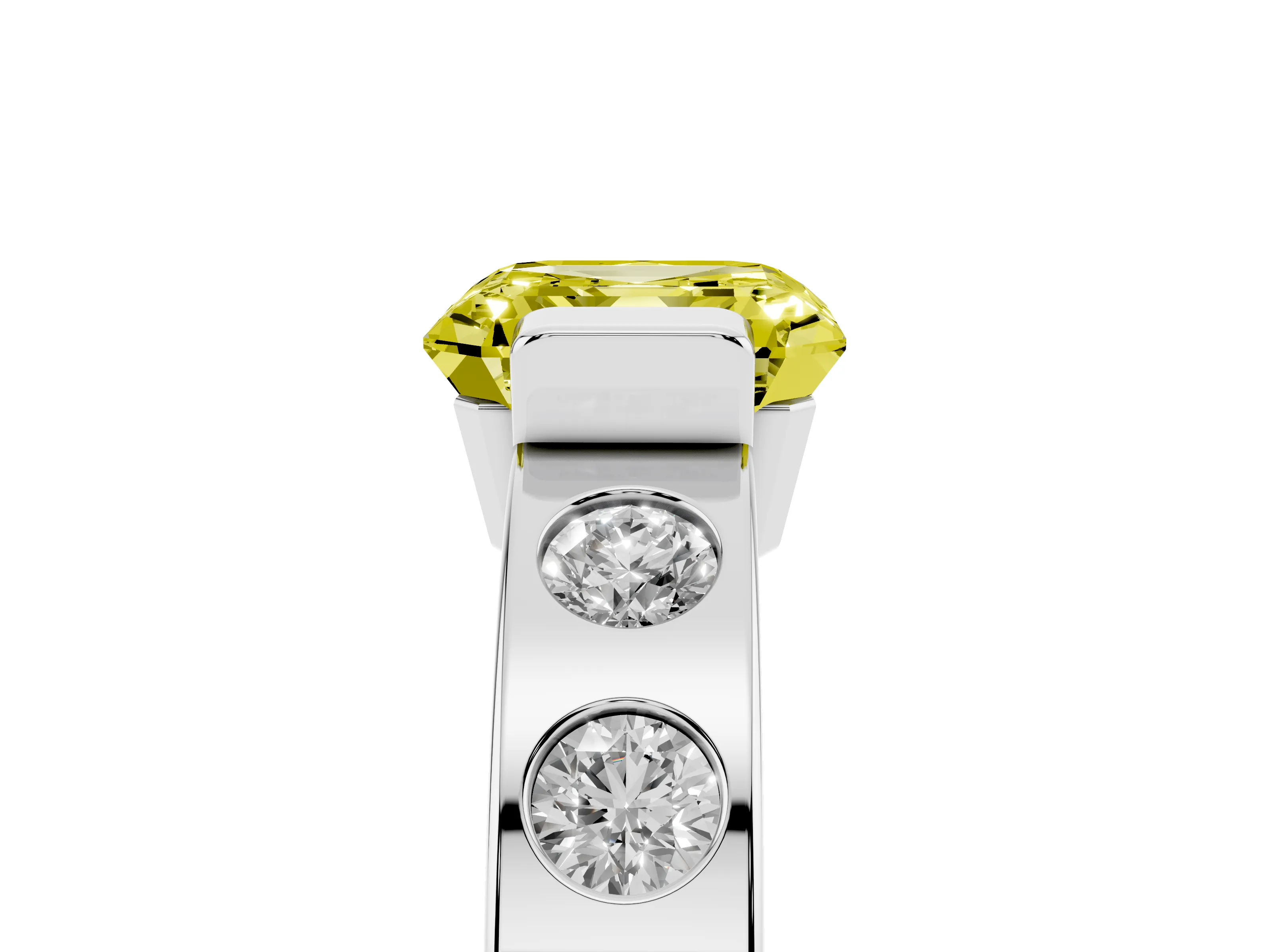 Fancy Yellow Asscher Cut Diamond Channel-Set Band Ring Set in Platinum with Bezel Prong Setting