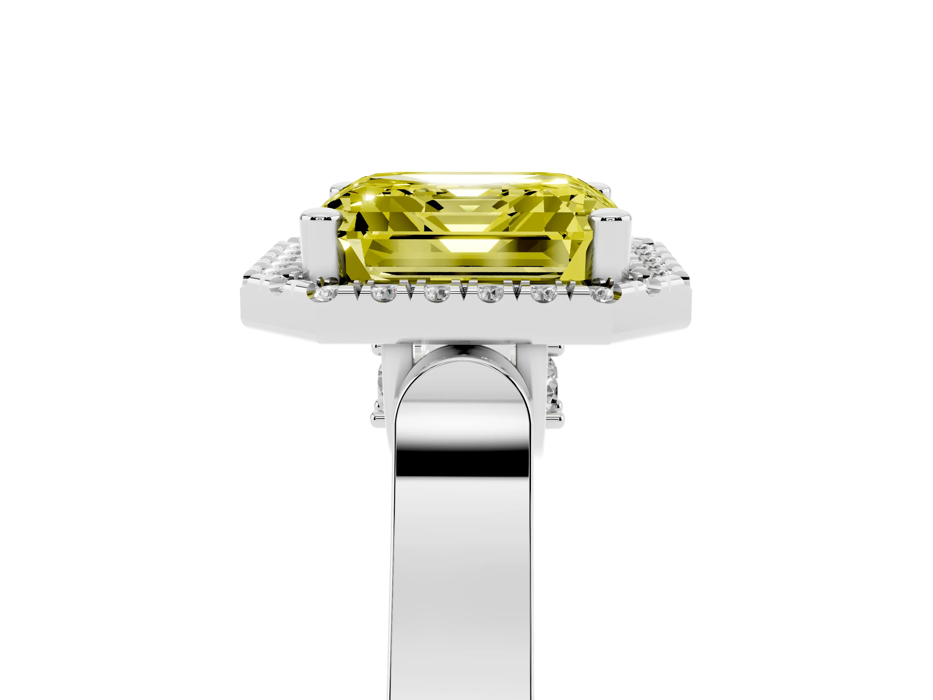 Fancy Yellow Asscher Cut Diamond Halo Ring Set in Silver with Pavé-Lined Split Shank Band