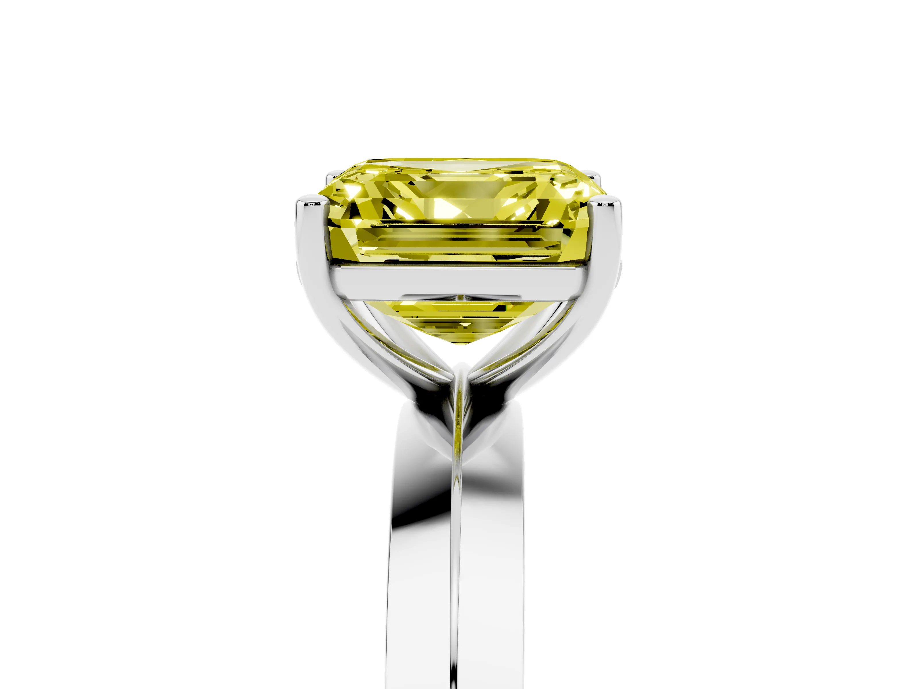 Fancy Yellow Asscher Cut Diamond Solitaire Engagement Ring Set in Silver with Flat Band and Prong Setting