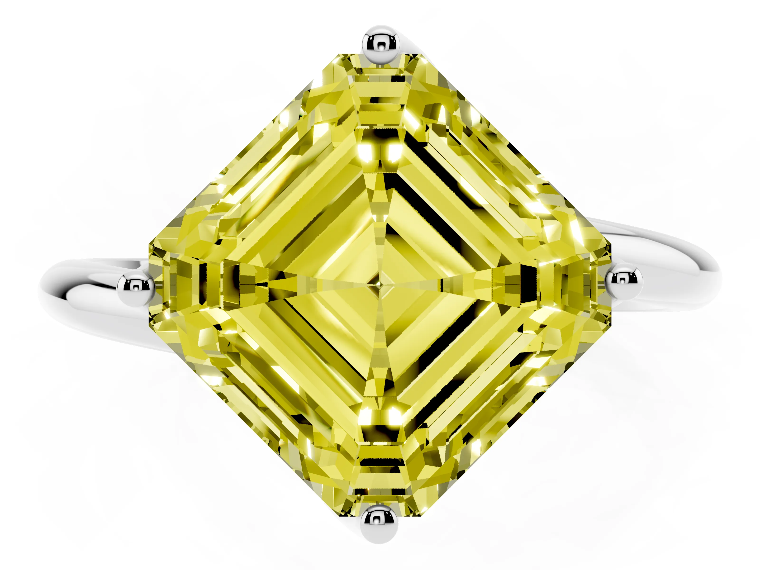 Fancy Yellow Asscher Cut Diamond Solitaire Engagement Ring Set in White gold with Classic Plain Band