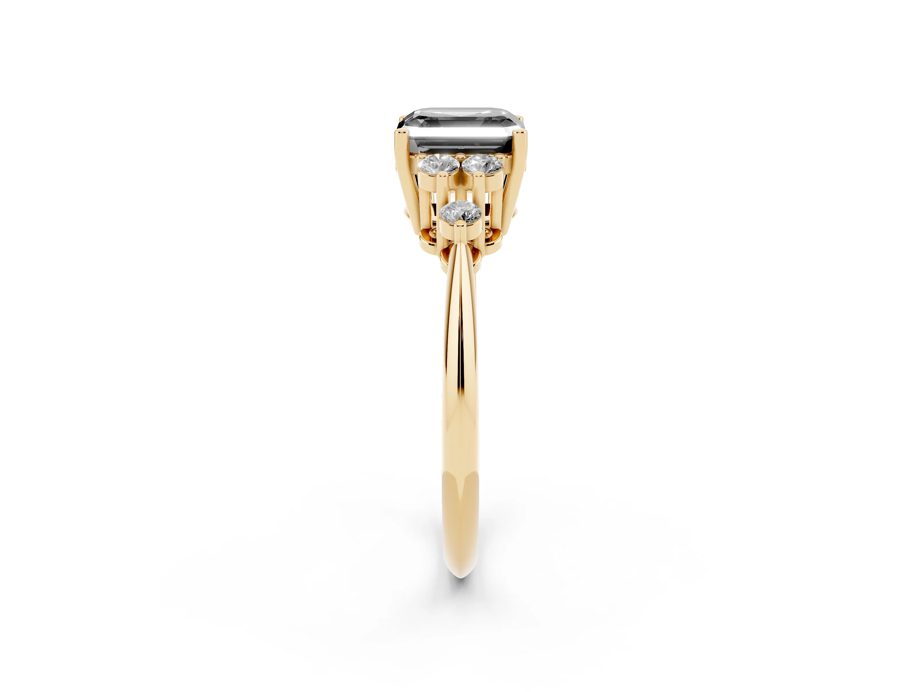 Fancy Black Asscher Cut Diamond Cluster Ring Set in Yellow gold with Plain Band and Prong Setting