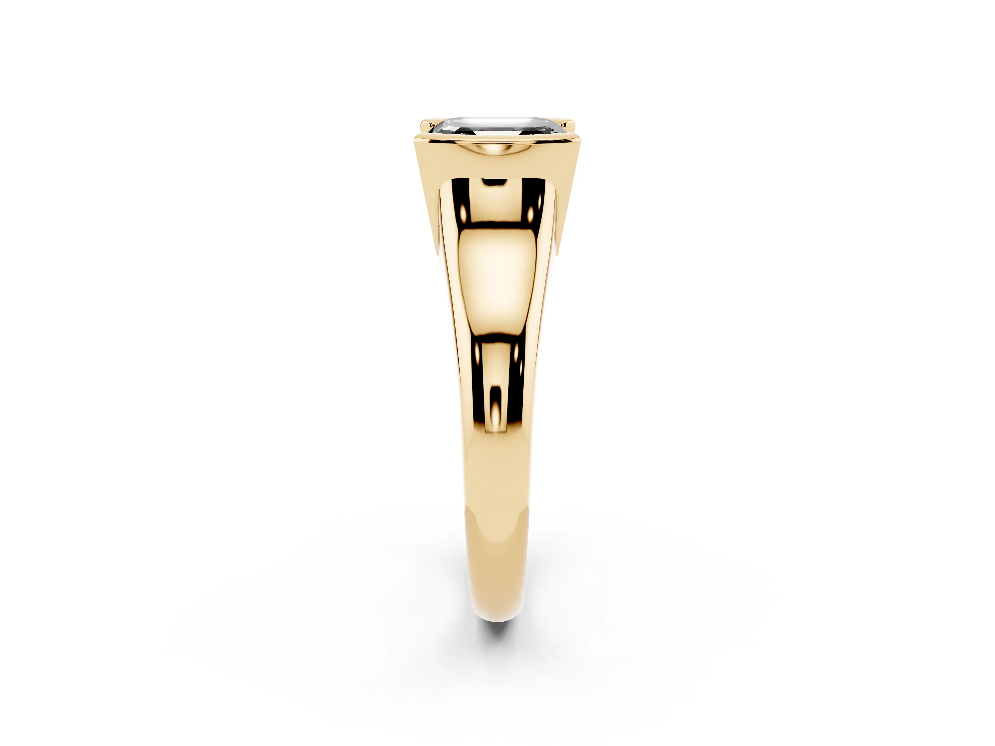 Fancy Black Asscher Cut Diamond Solitaire Tension Set Ring Set in Yellow gold with Split Shank Band