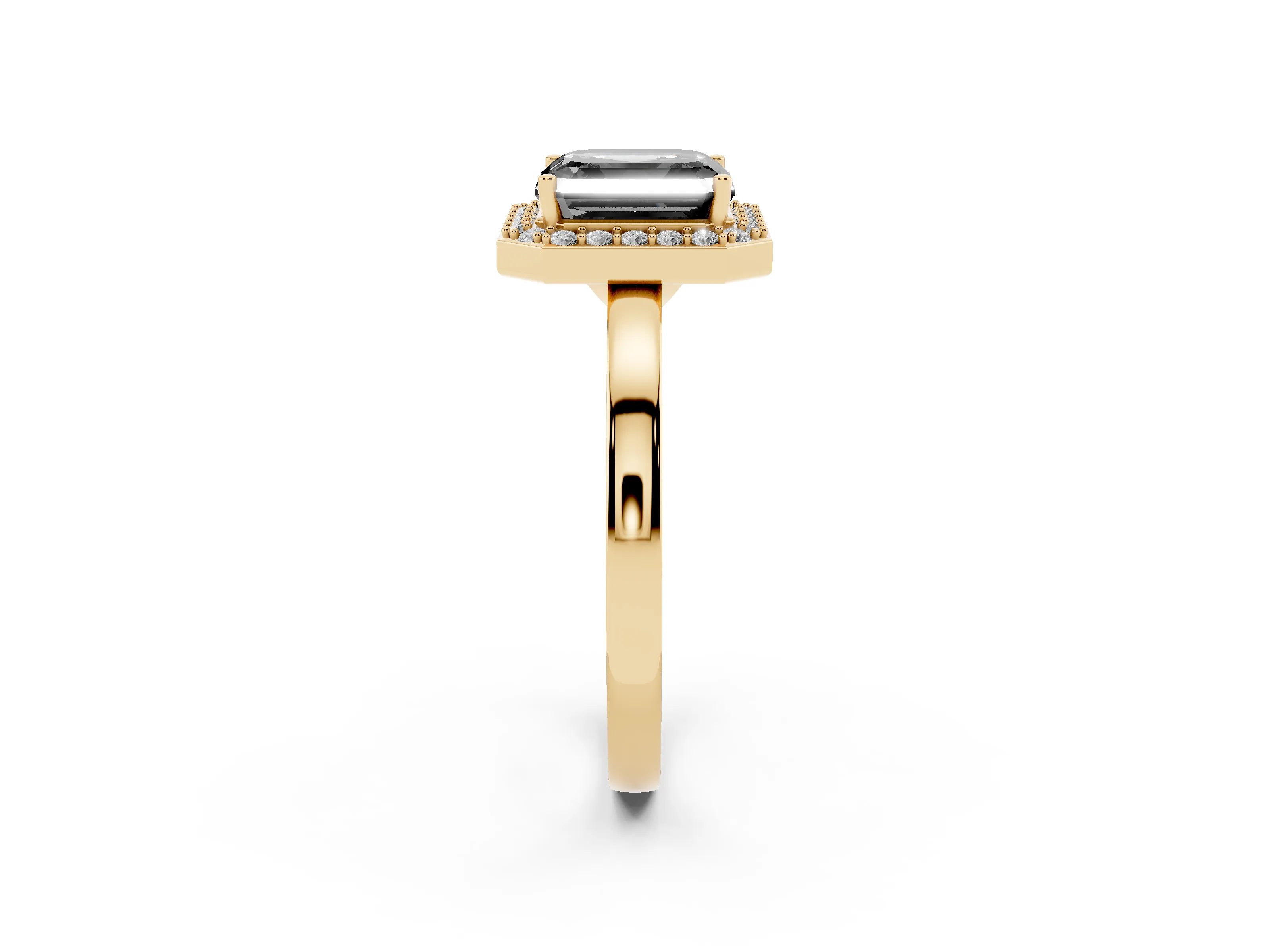 Fancy Black Asscher Cut Diamond Halo Ring Set in Yellow gold with Solitaire Band and Prong Setting