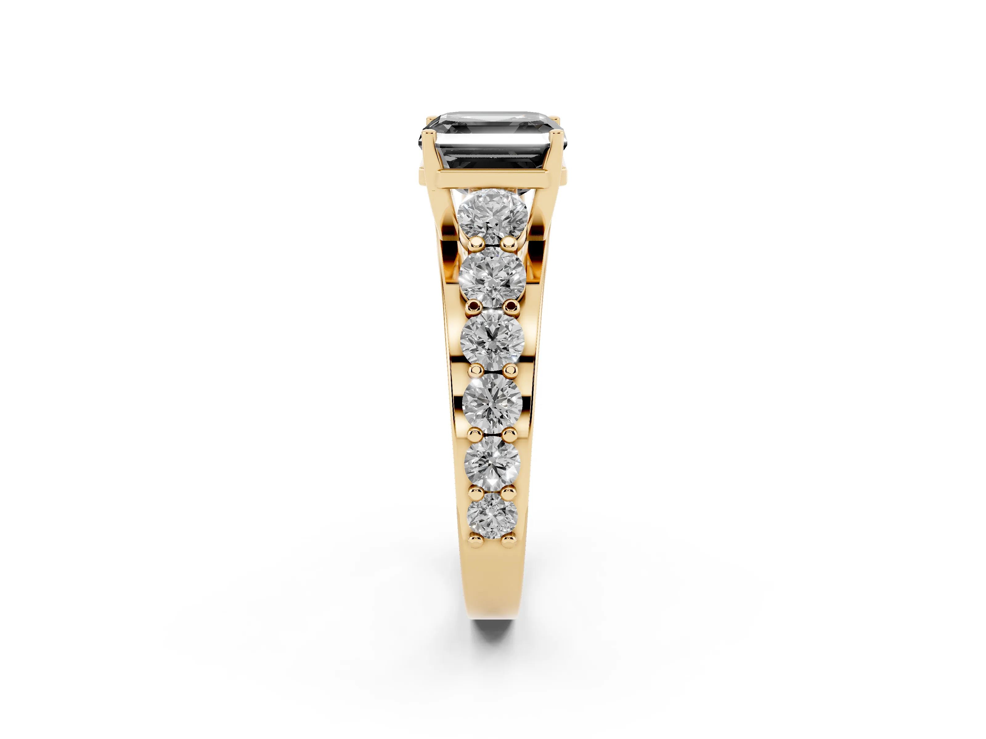 Fancy Black Asscher Cut Diamond Pavé Engagement Ring Set in Yellow gold with Prong Setting