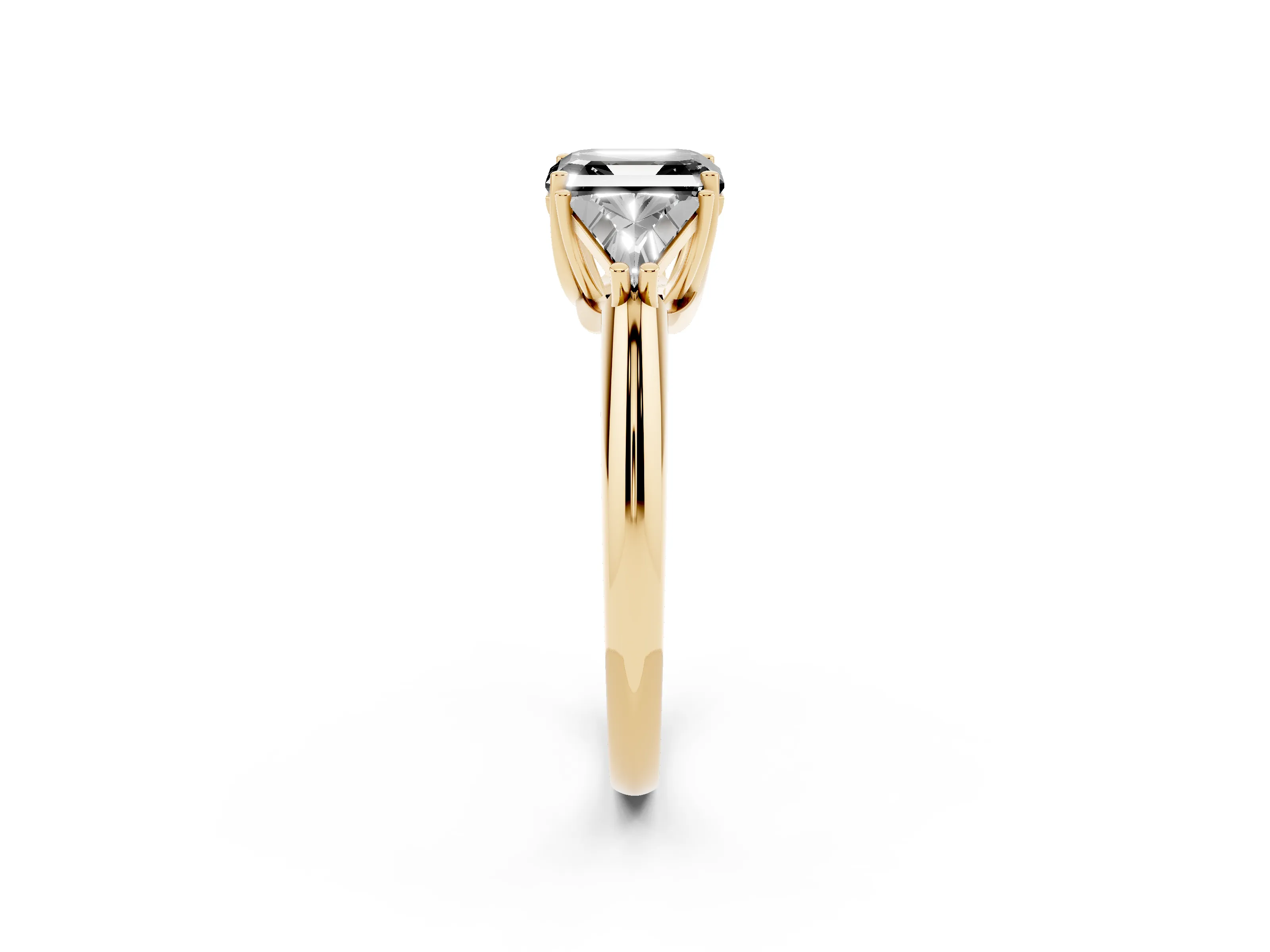 Fancy Black Asscher Cut Diamond Three-Stone Engagement Ring Set in Yellow gold with Trillion Side Stones