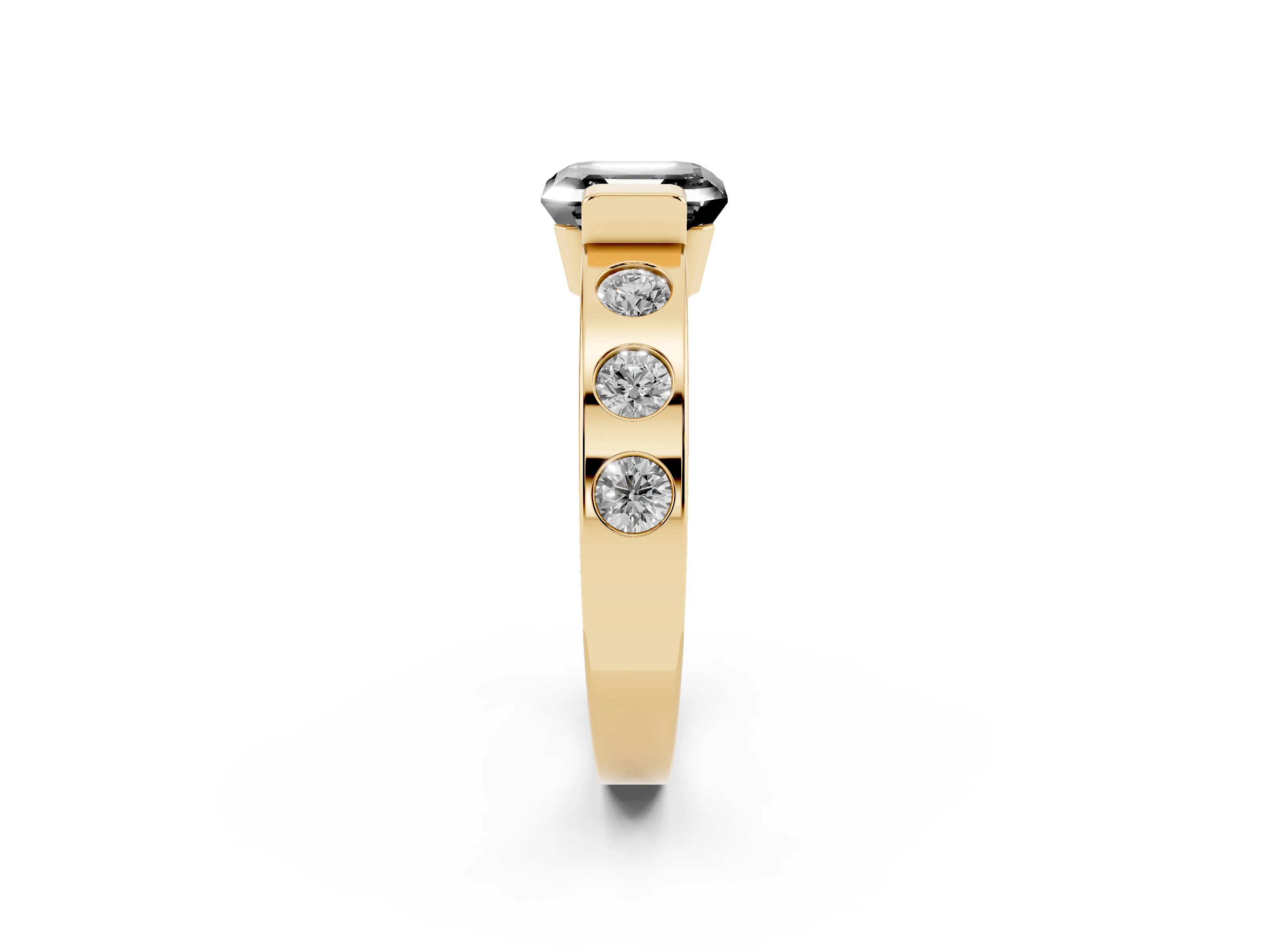Fancy Black Asscher Cut Diamond Channel-Set Band Ring Set in Yellow gold with Bezel Prong Setting