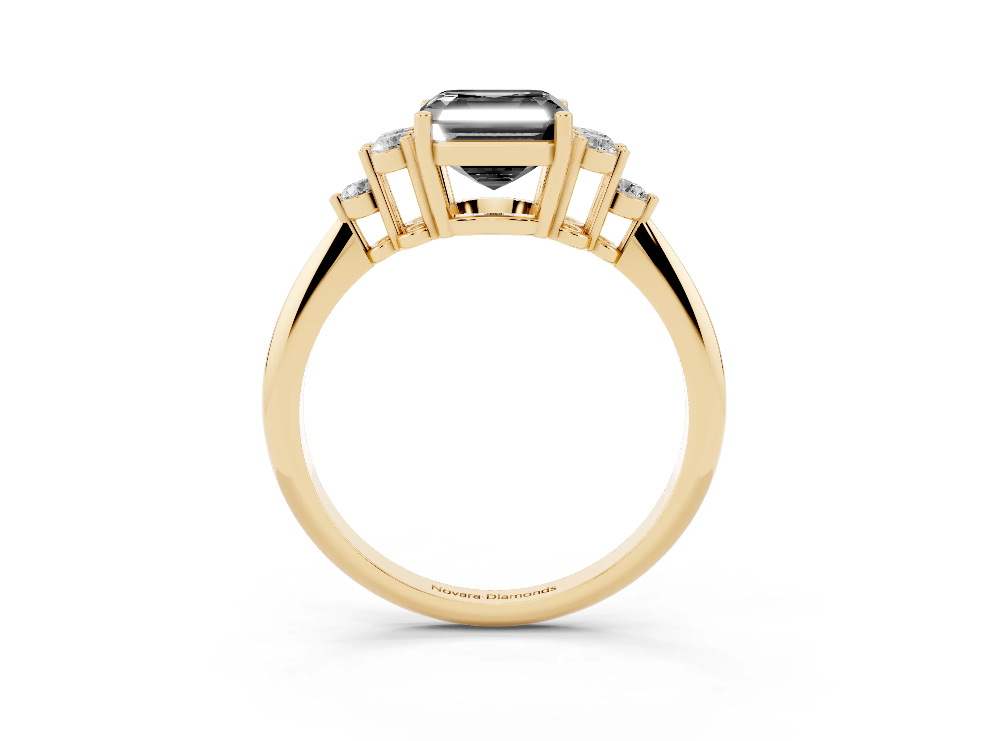 Fancy Black Asscher Cut Diamond Cluster Ring Set in Yellow gold with Plain Band and Prong Setting