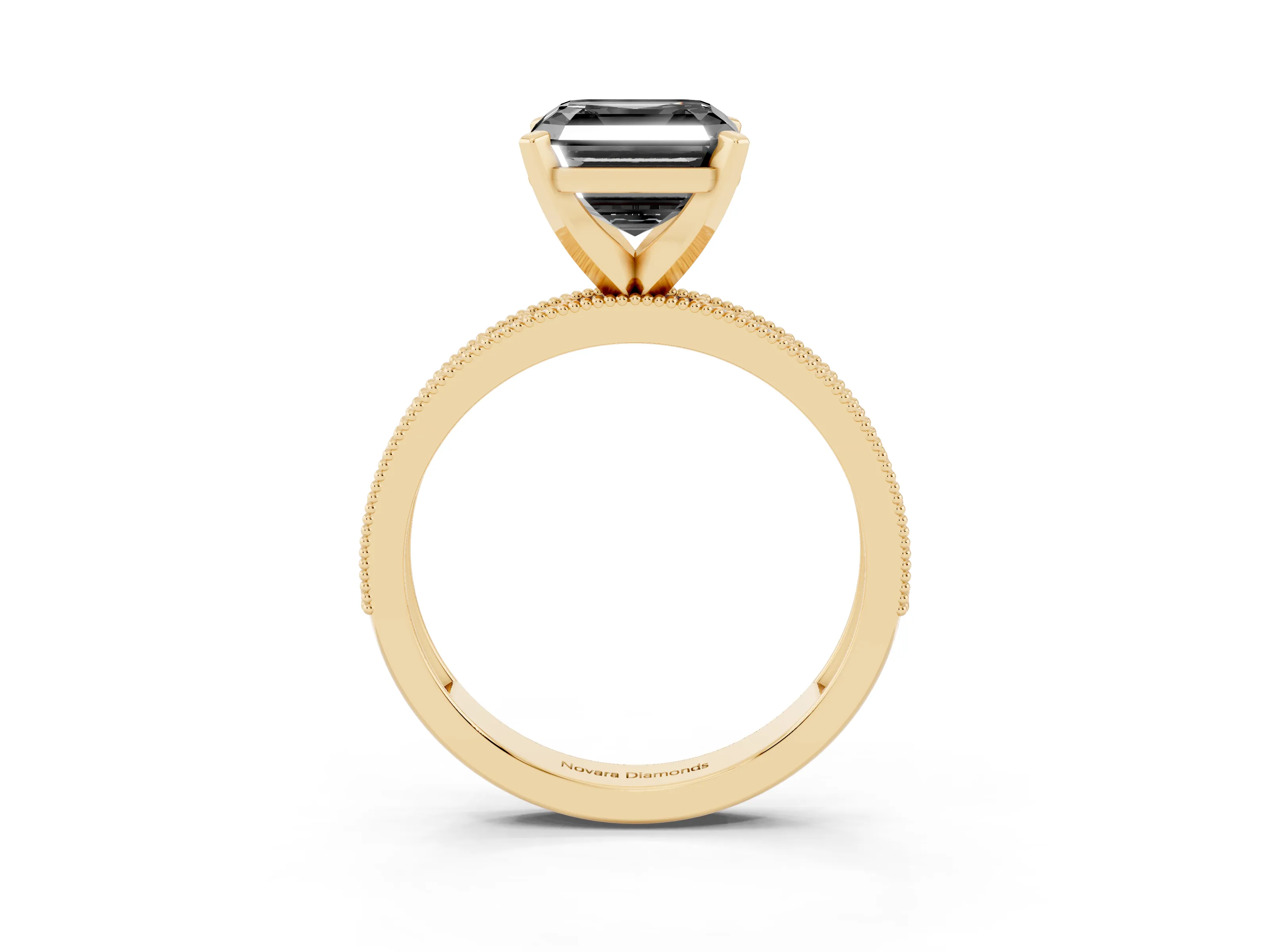 Fancy Black Asscher Cut Diamond Milgrain Pavé Engagement Ring Set in Yellow gold with Prong Setting
