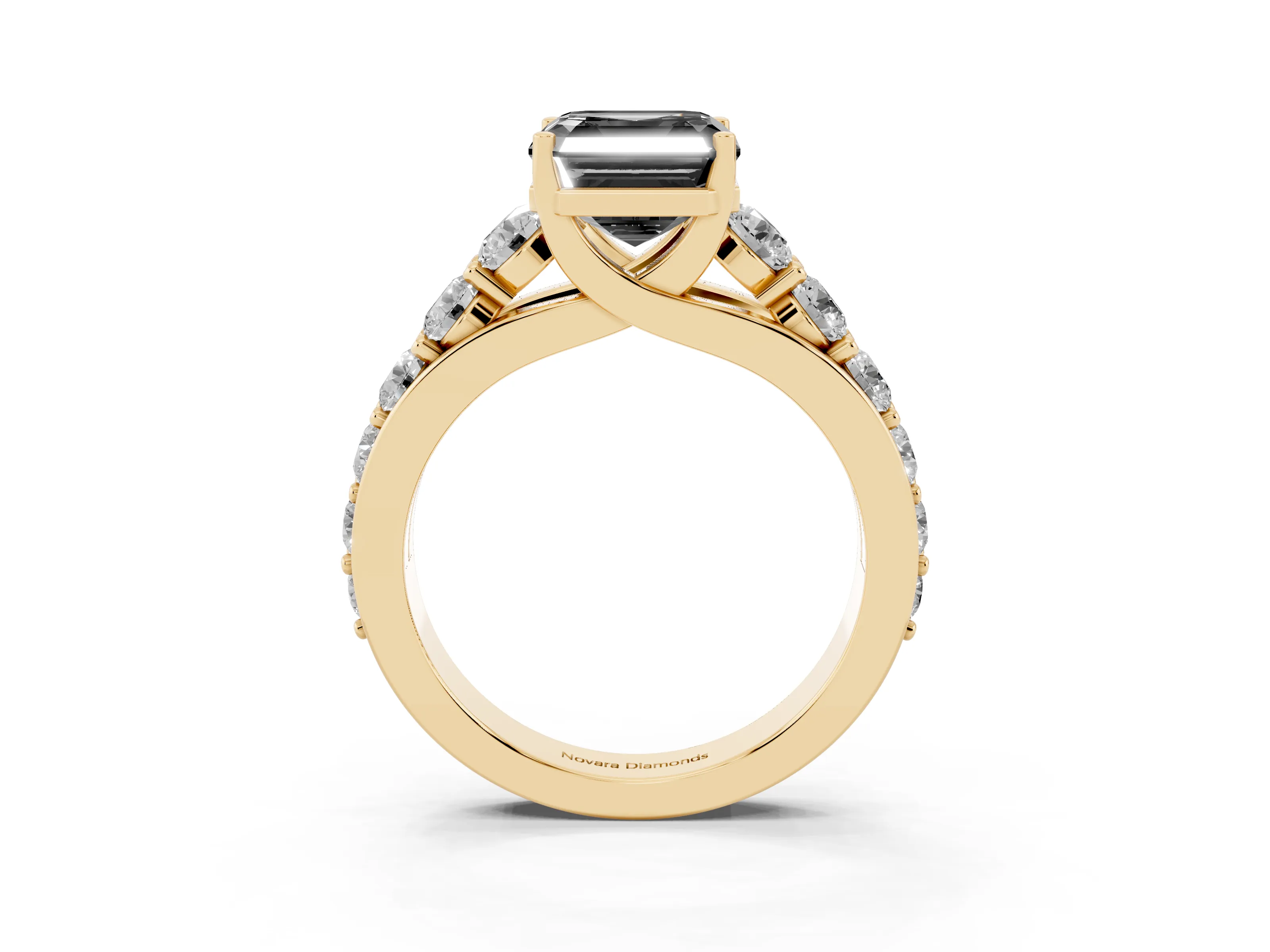 Fancy Black Asscher Cut Diamond Pavé Engagement Ring Set in Yellow gold with Prong Setting
