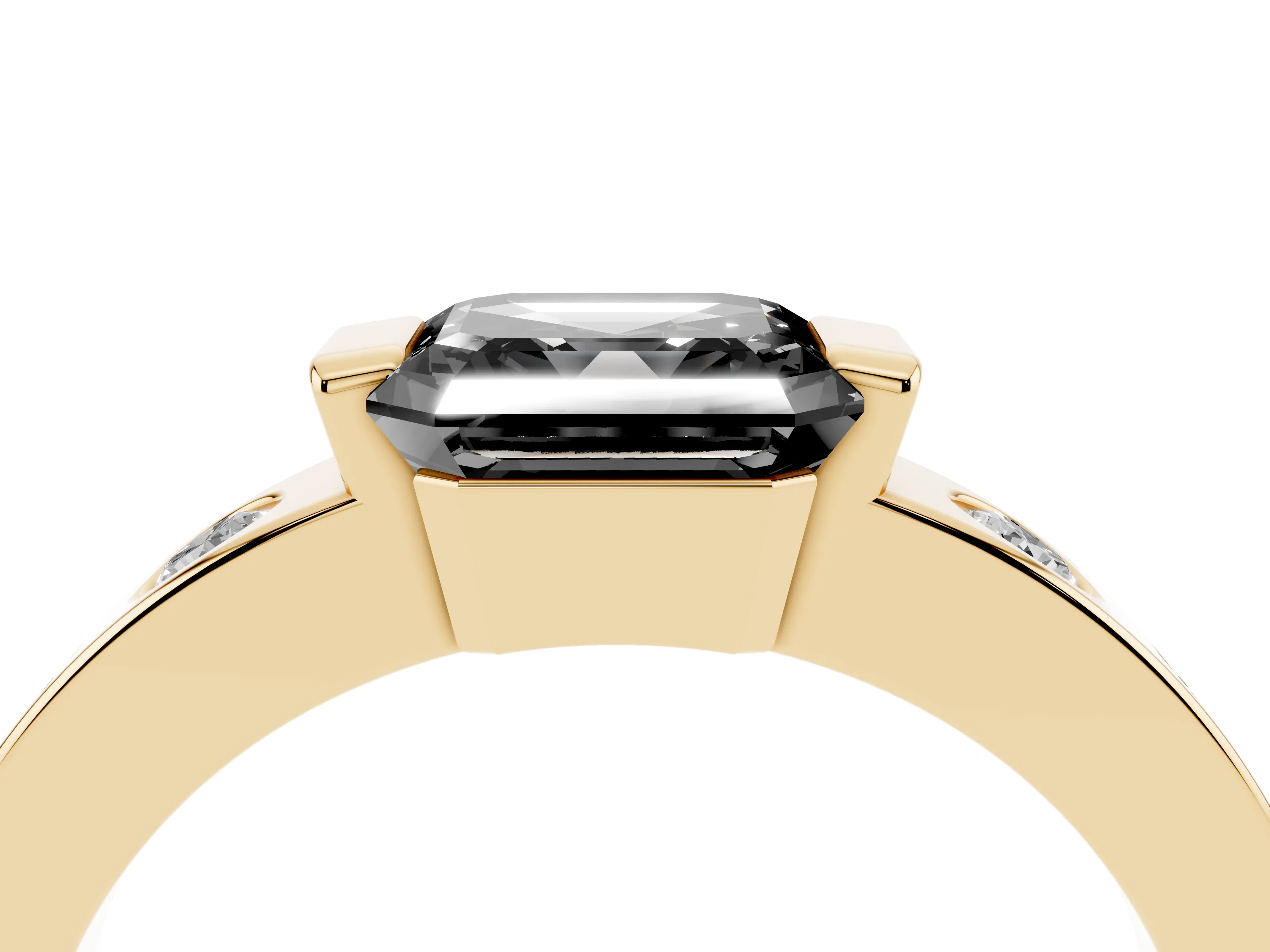 Fancy Black Asscher Cut Diamond Channel-Set Band Ring Set in Yellow gold with Bezel Prong Setting