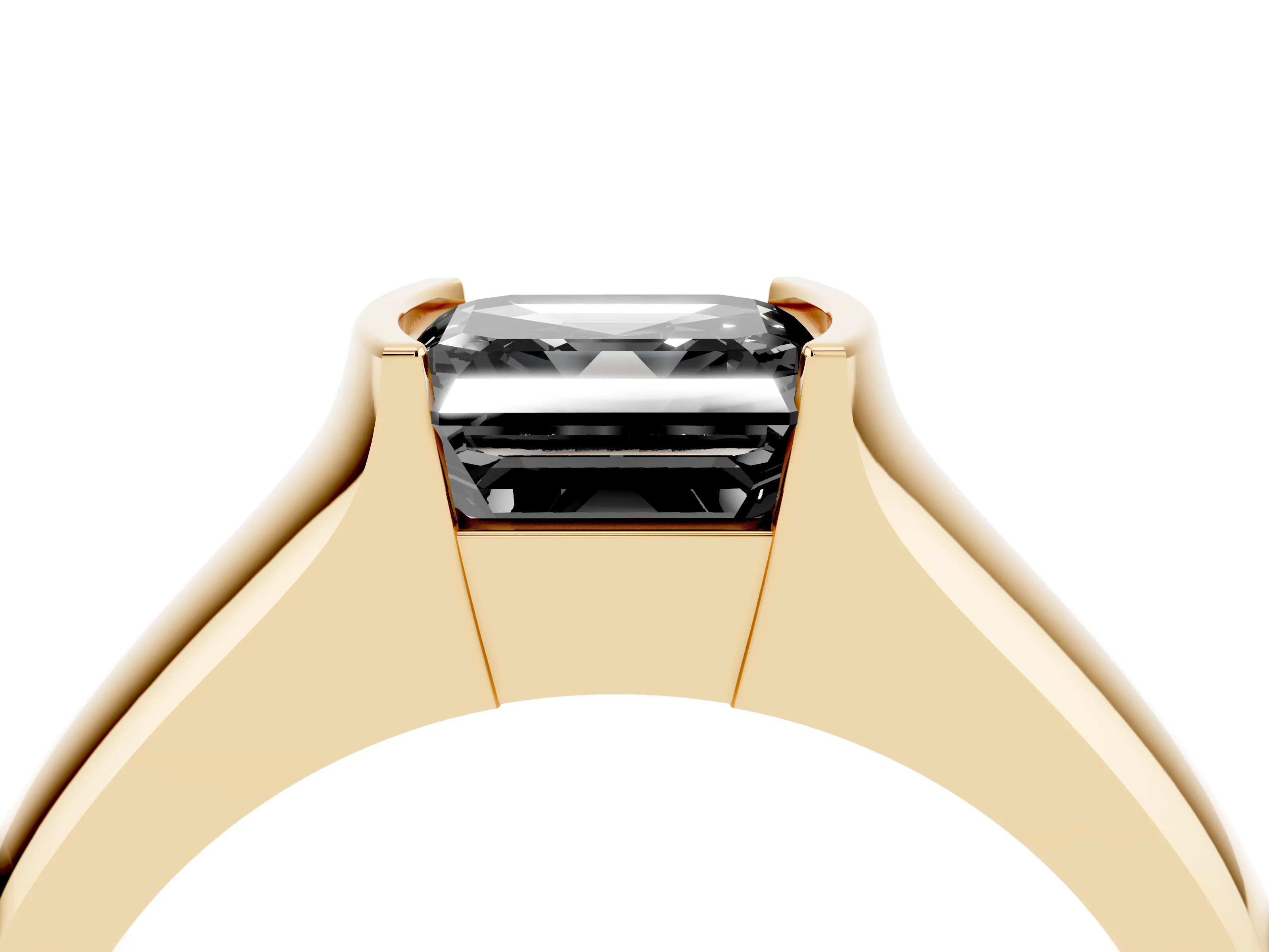 Fancy Black Asscher Cut Diamond Bezel Solitaire Ring Set in Yellow gold with Wide Band