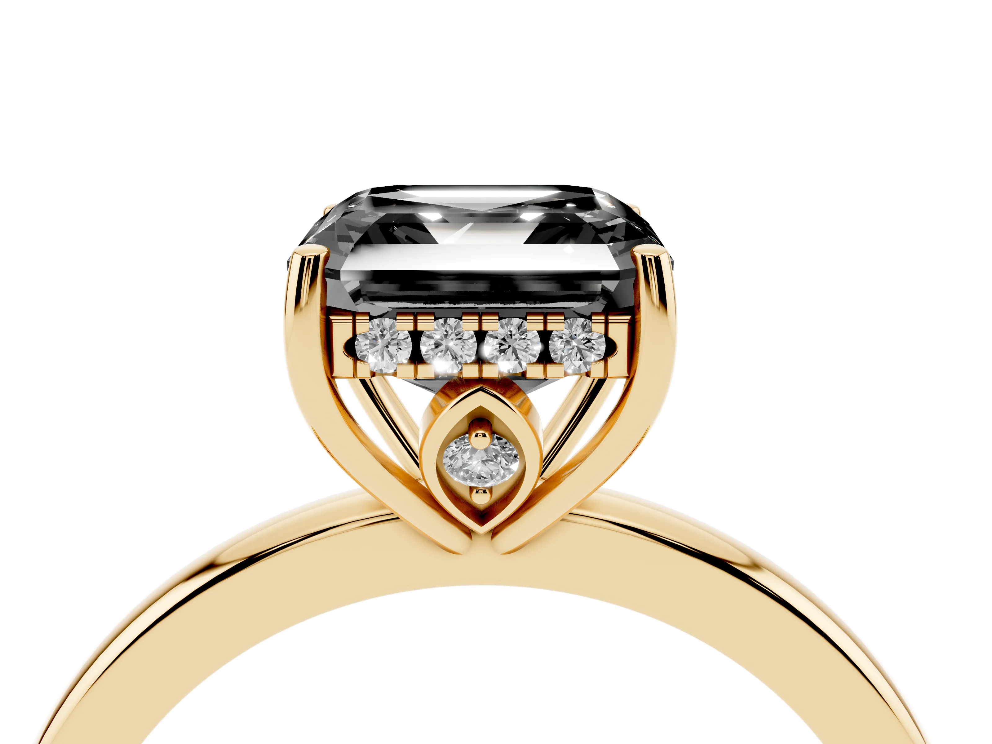 Fancy Black Asscher Cut Diamond Solitaire Ring Set in Yellow gold with Plain Band and Prong Setting