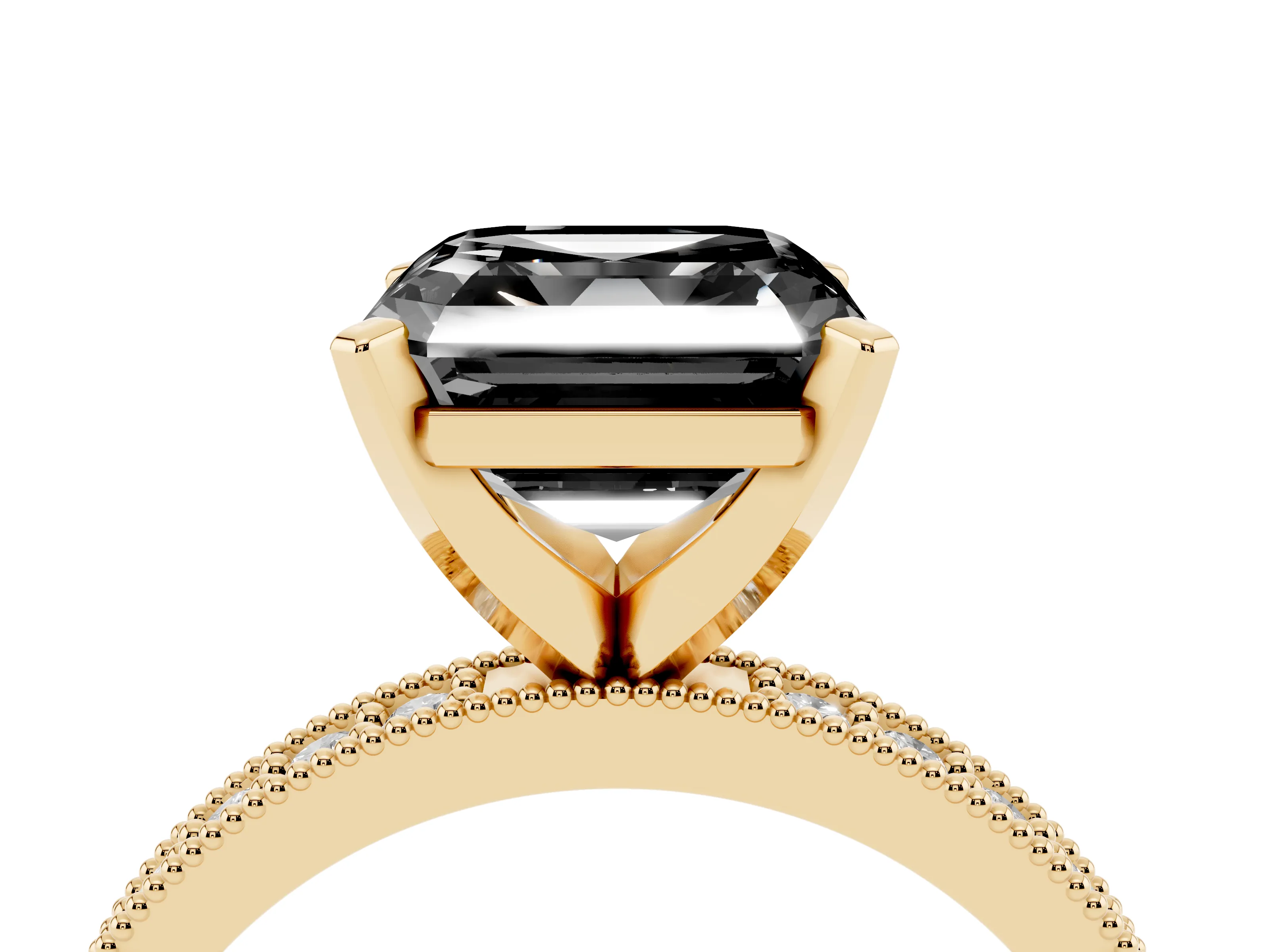 Fancy Black Asscher Cut Diamond Milgrain Pavé Engagement Ring Set in Yellow gold with Prong Setting