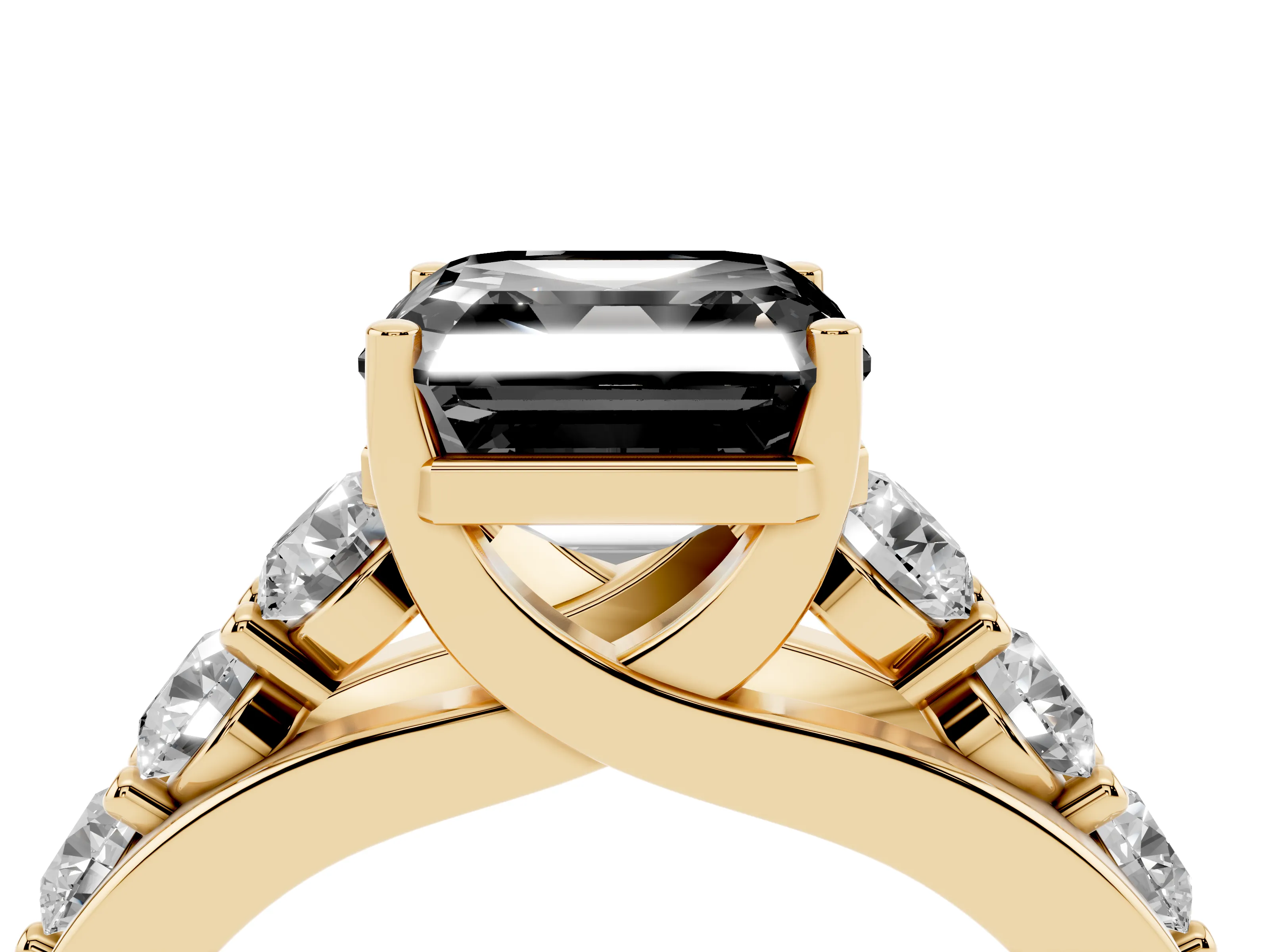 Fancy Black Asscher Cut Diamond Pavé Engagement Ring Set in Yellow gold with Prong Setting