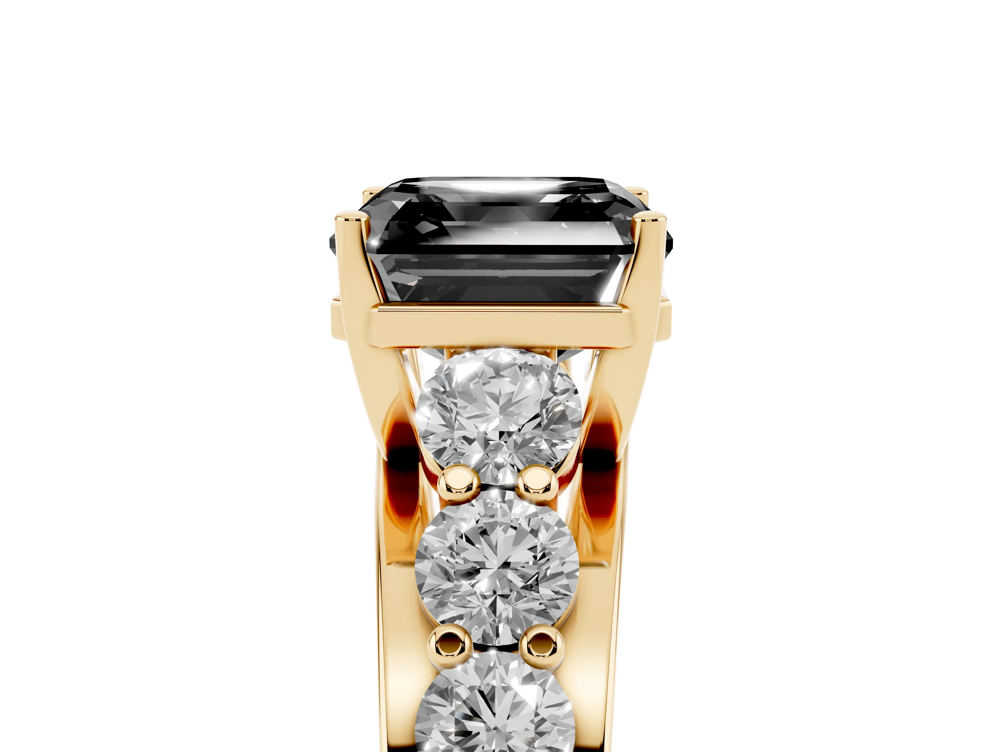 Fancy Black Asscher Cut Diamond Pavé Engagement Ring Set in Yellow gold with Prong Setting