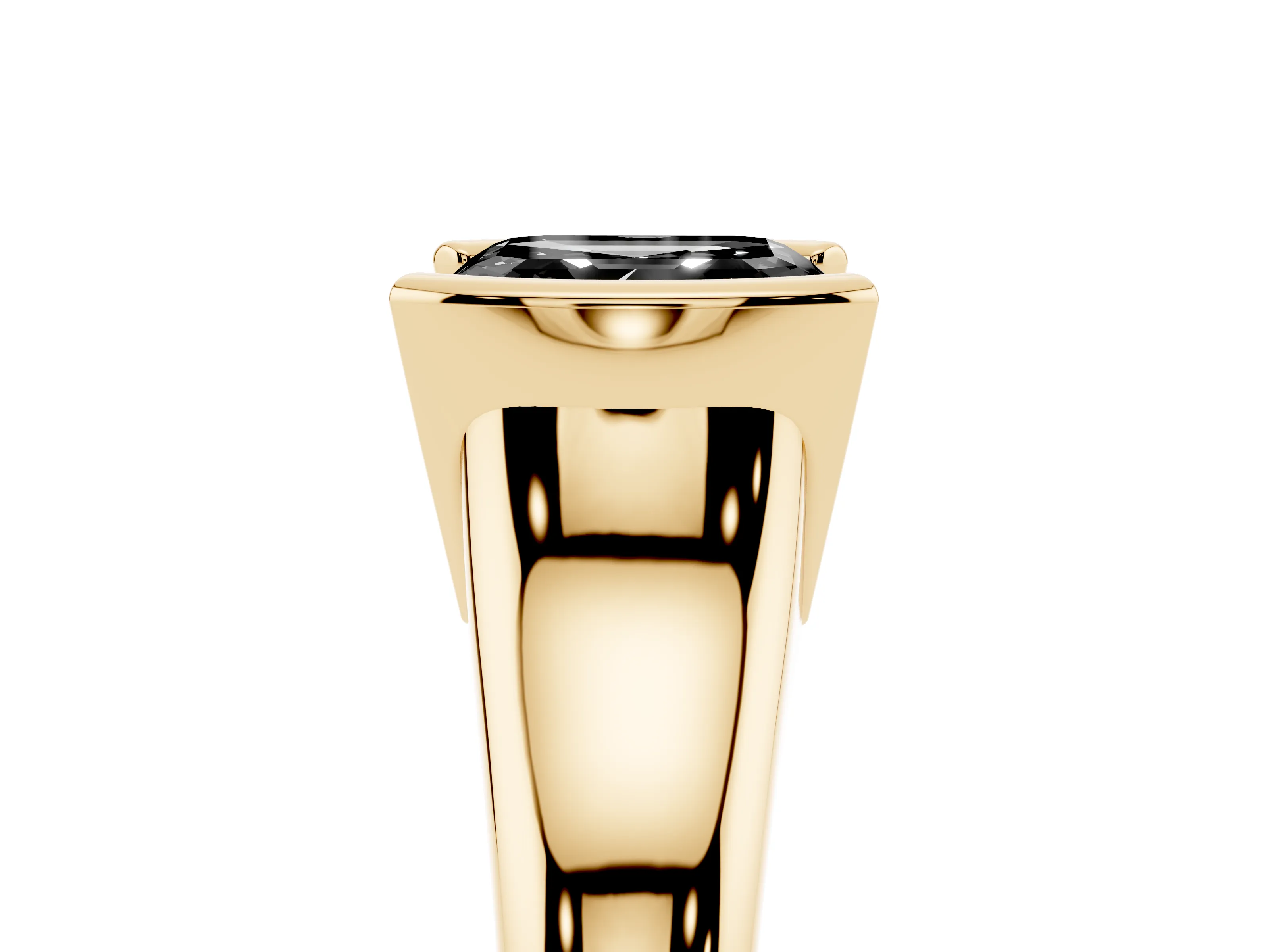 Fancy Black Asscher Cut Diamond Solitaire Tension Set Ring Set in Yellow gold with Split Shank Band