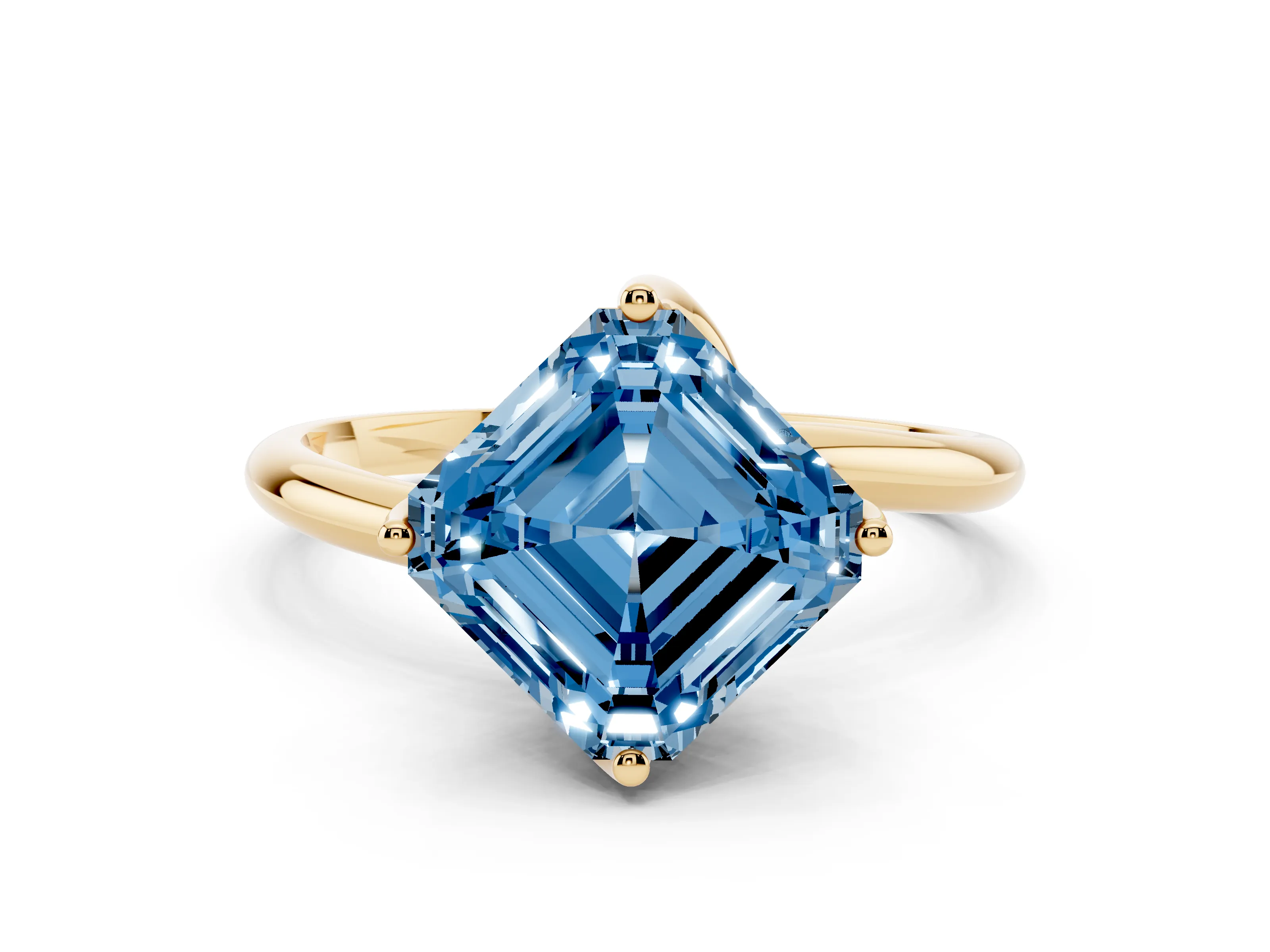 Fancy Blue Asscher Cut Diamond Solitaire Engagement Ring Set in Yellow gold with Classic Plain Band