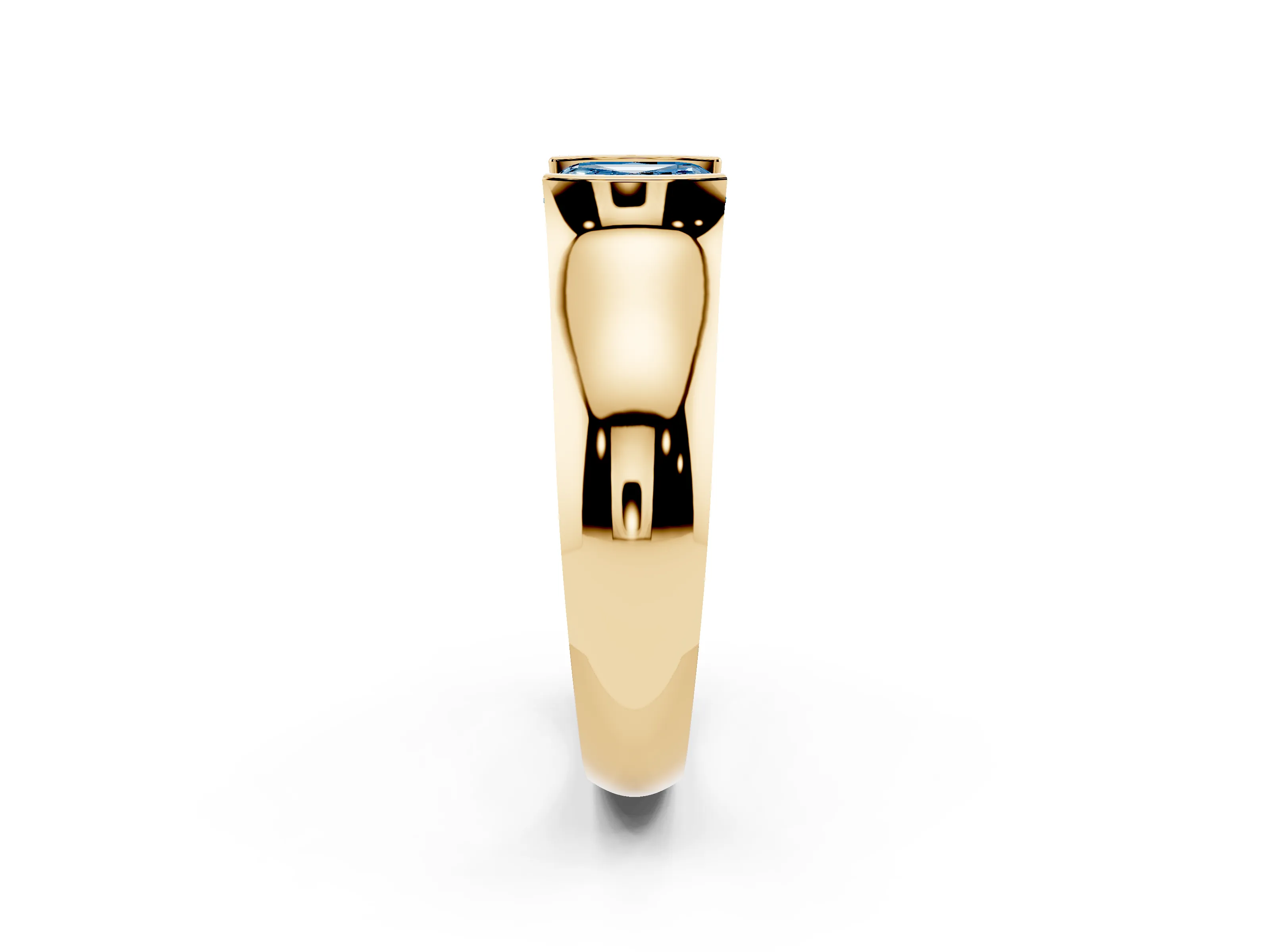 Fancy Blue Asscher Cut Diamond Bezel Solitaire Ring Set in Yellow gold with Wide Band