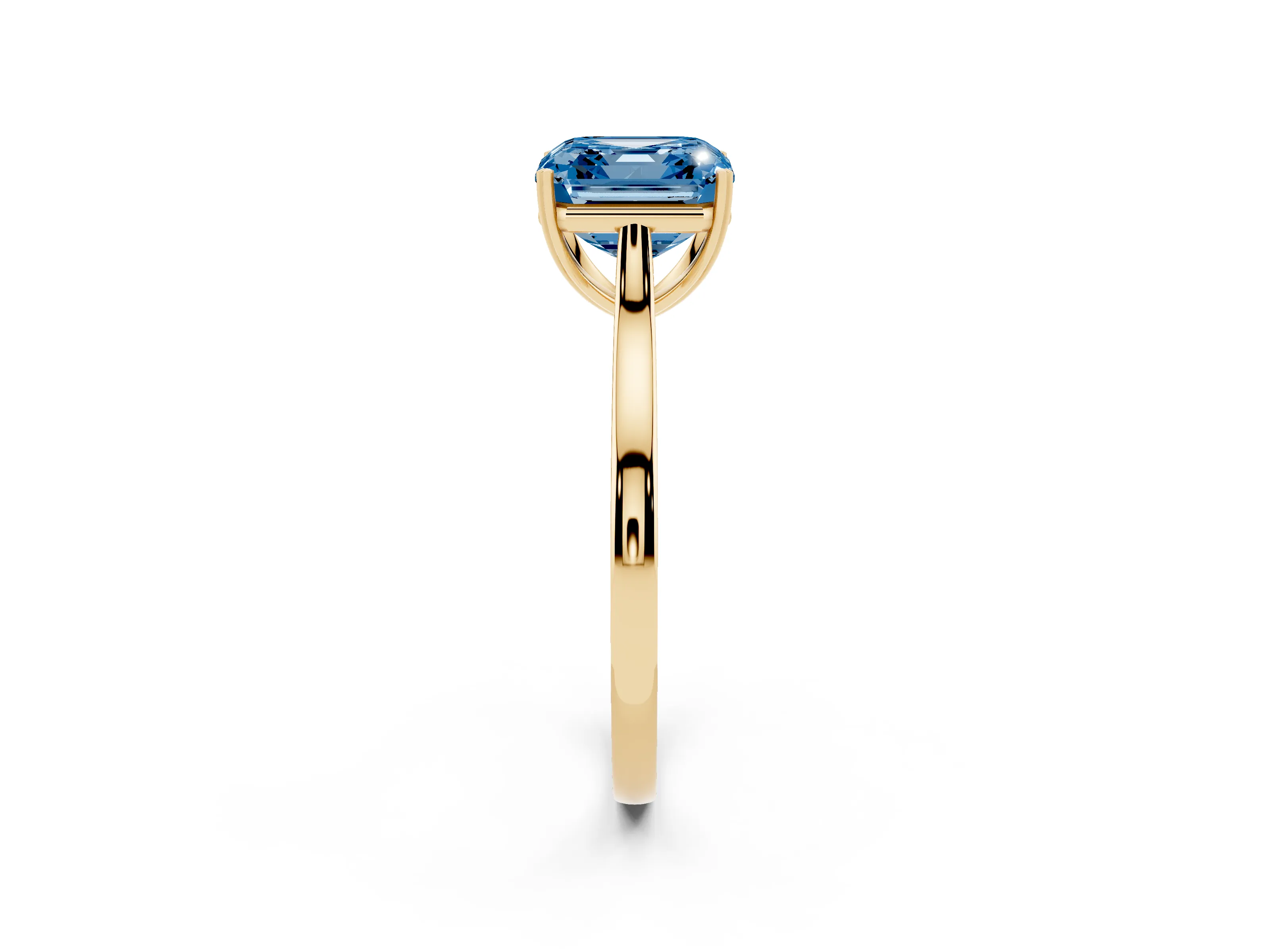 Fancy Blue Asscher Cut Diamond Solitaire Heart Prong Engagement Ring Set in Yellow gold with Tapered Band