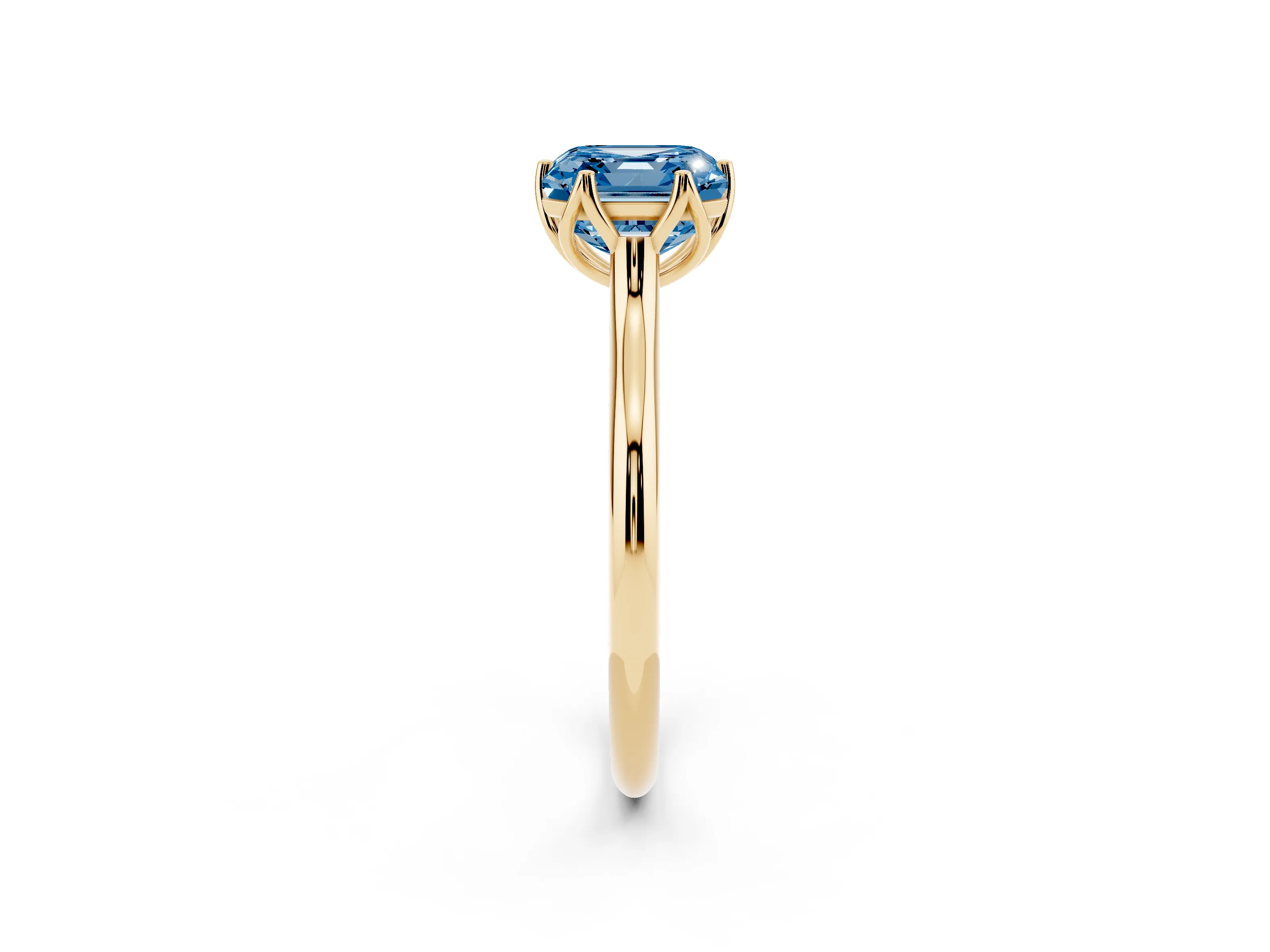 Fancy Blue Asscher Cut Diamond Solitaire Cathedral Ring Set in Yellow gold with Prong Setting