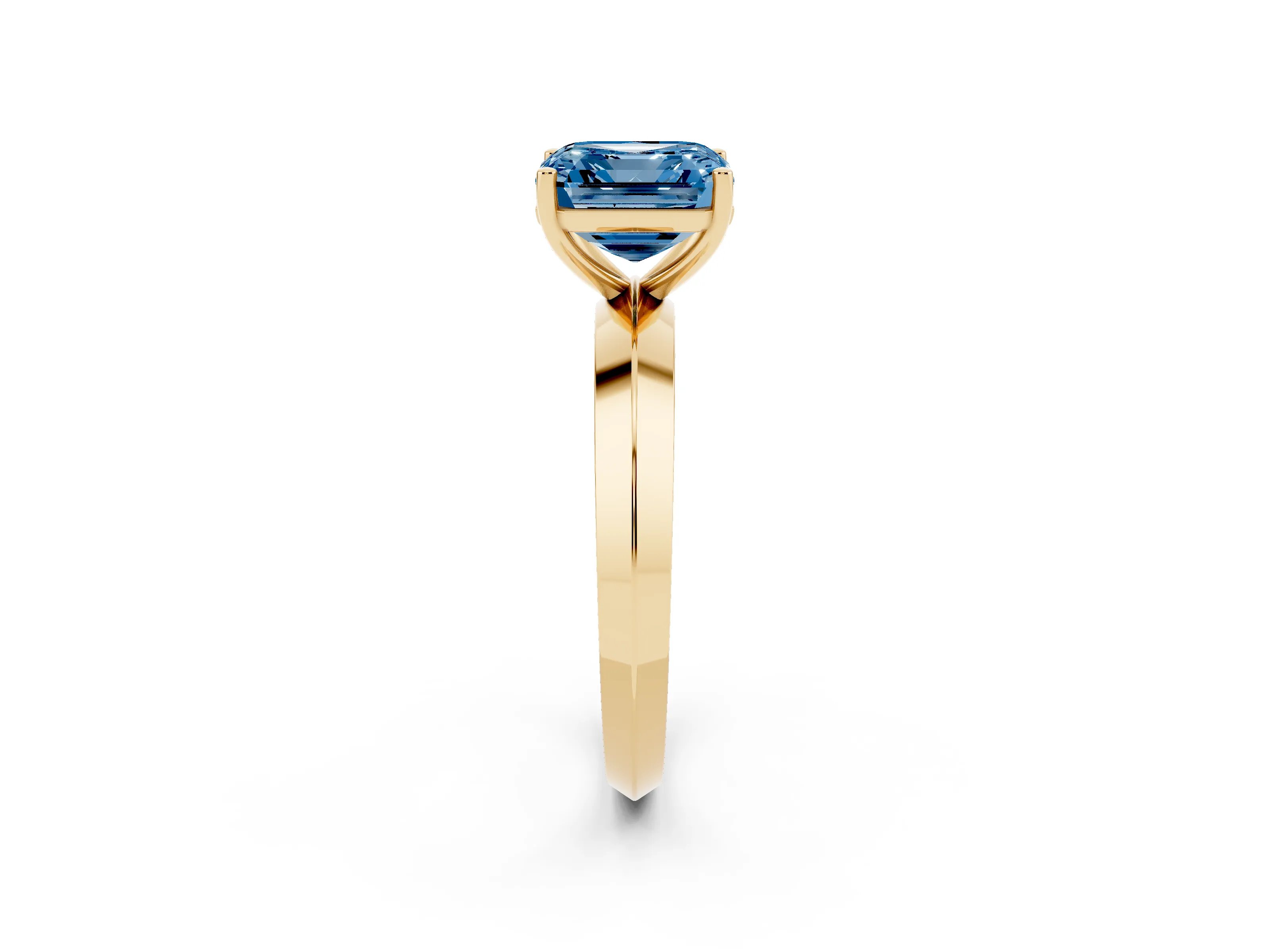Fancy Blue Asscher Cut Diamond Solitaire Engagement Ring Set in Yellow gold with Flat Band and Prong Setting