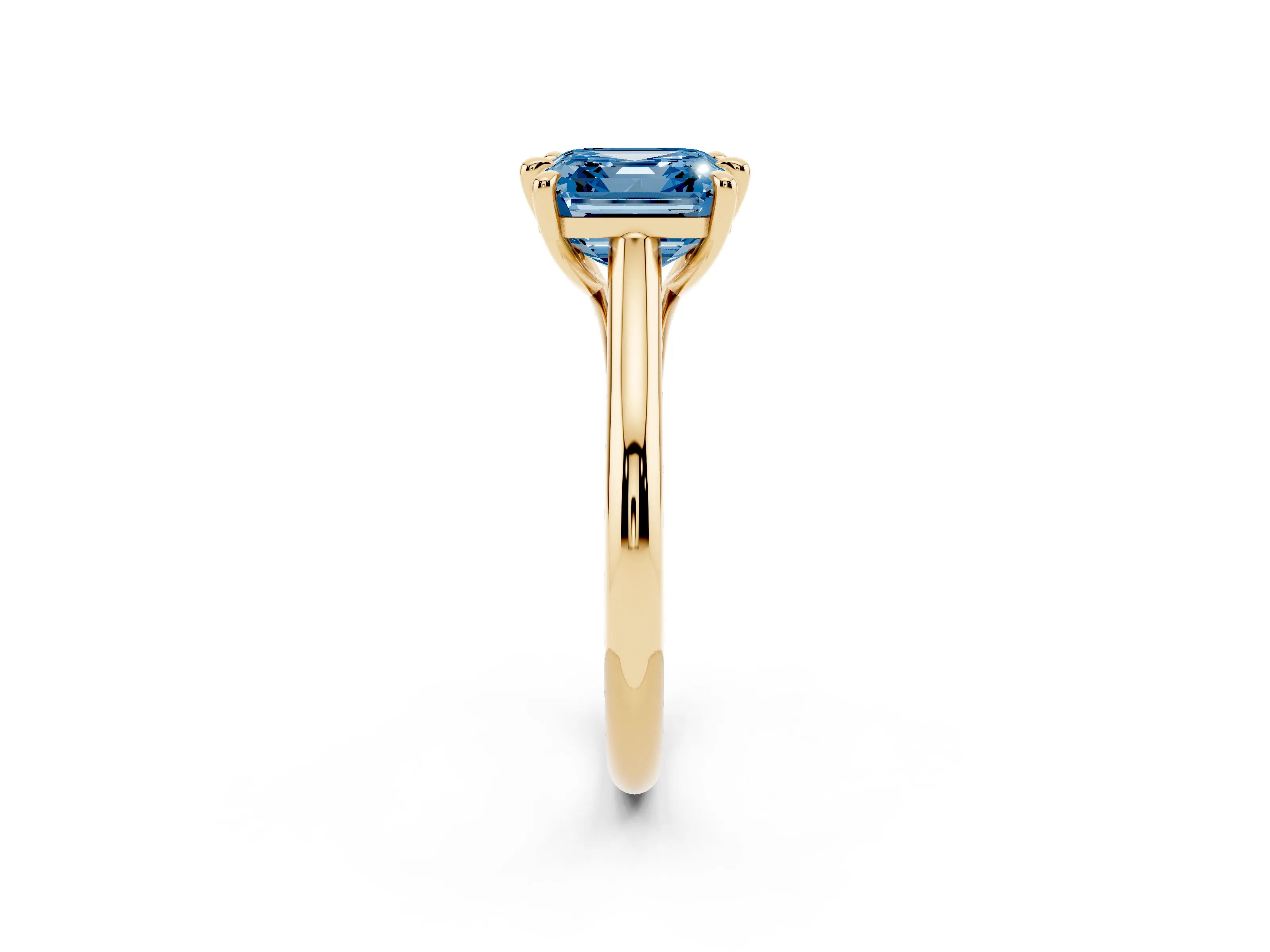 Fancy Blue Asscher Cut Diamond Solitaire Engagement Ring Set in Yellow gold with Prong Setting and Plain Classic Band