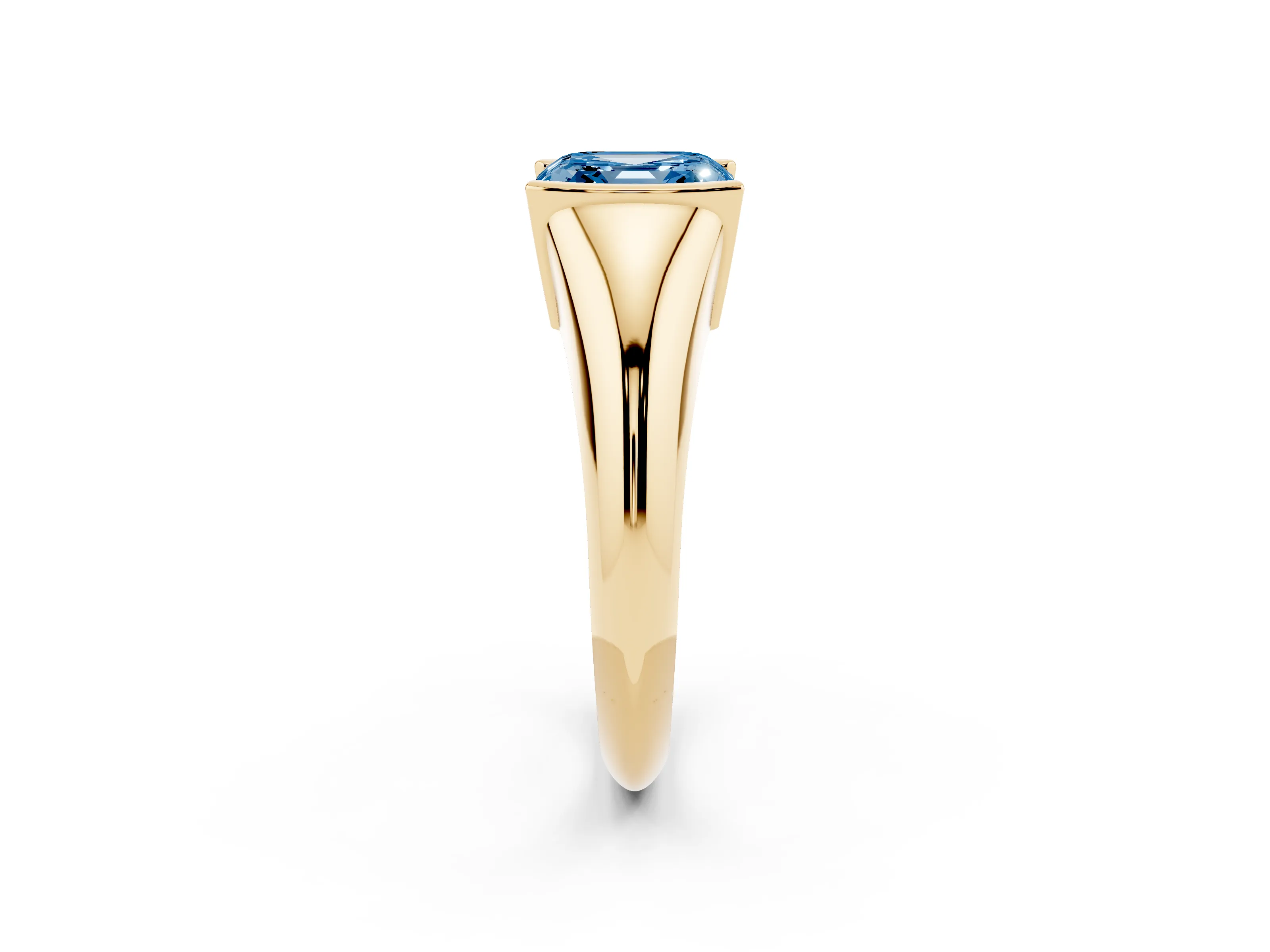 Fancy Blue Asscher Cut Diamond Solitaire Tension Set Ring Set in Yellow gold