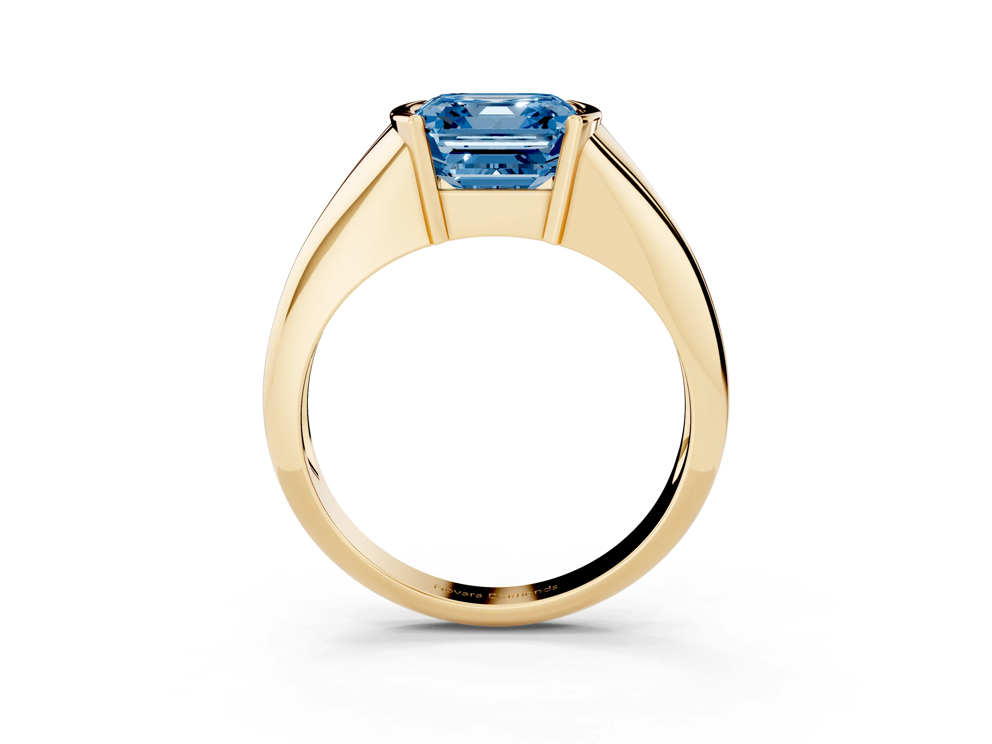 Fancy Blue Asscher Cut Diamond Solitaire Tension Set Ring Set in Yellow gold