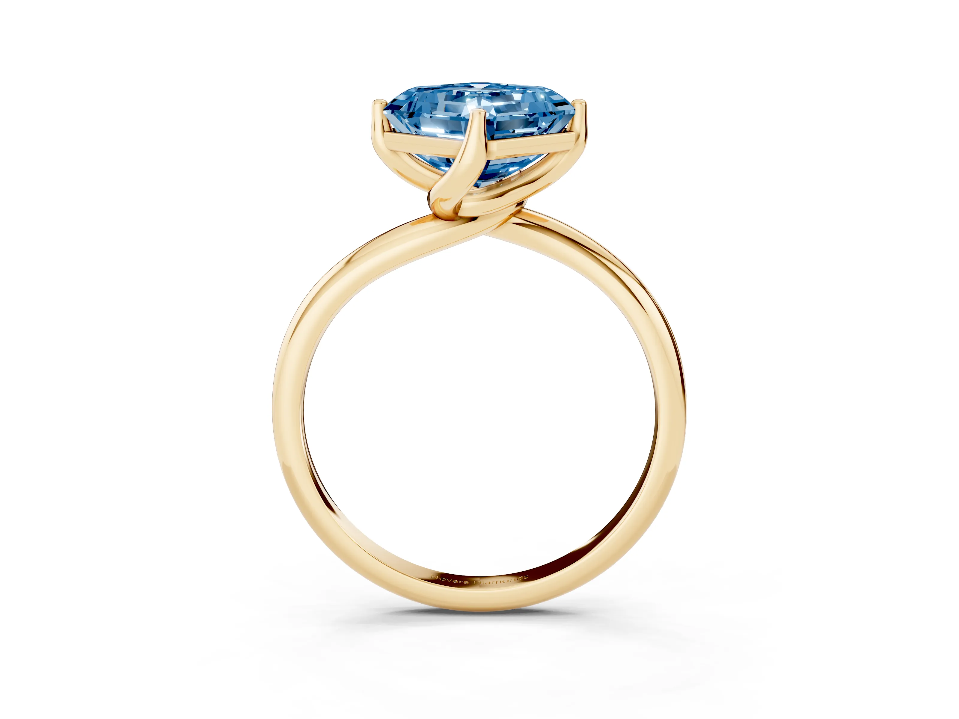 Fancy Blue Asscher Cut Diamond Solitaire Engagement Ring Set in Yellow gold with Classic Plain Band