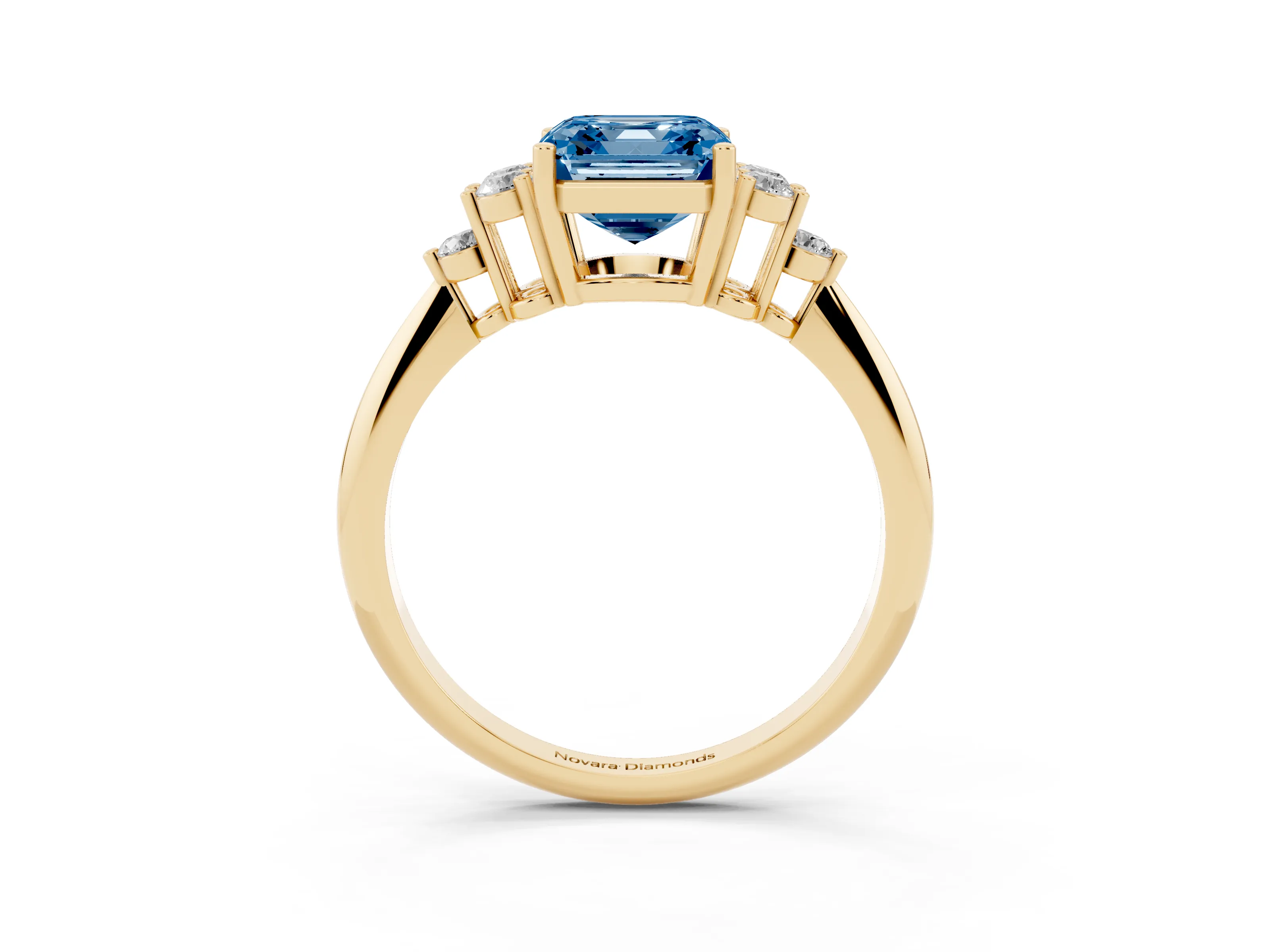 Fancy Blue Asscher Cut Diamond Cluster Ring Set in Yellow gold with Plain Band and Prong Setting