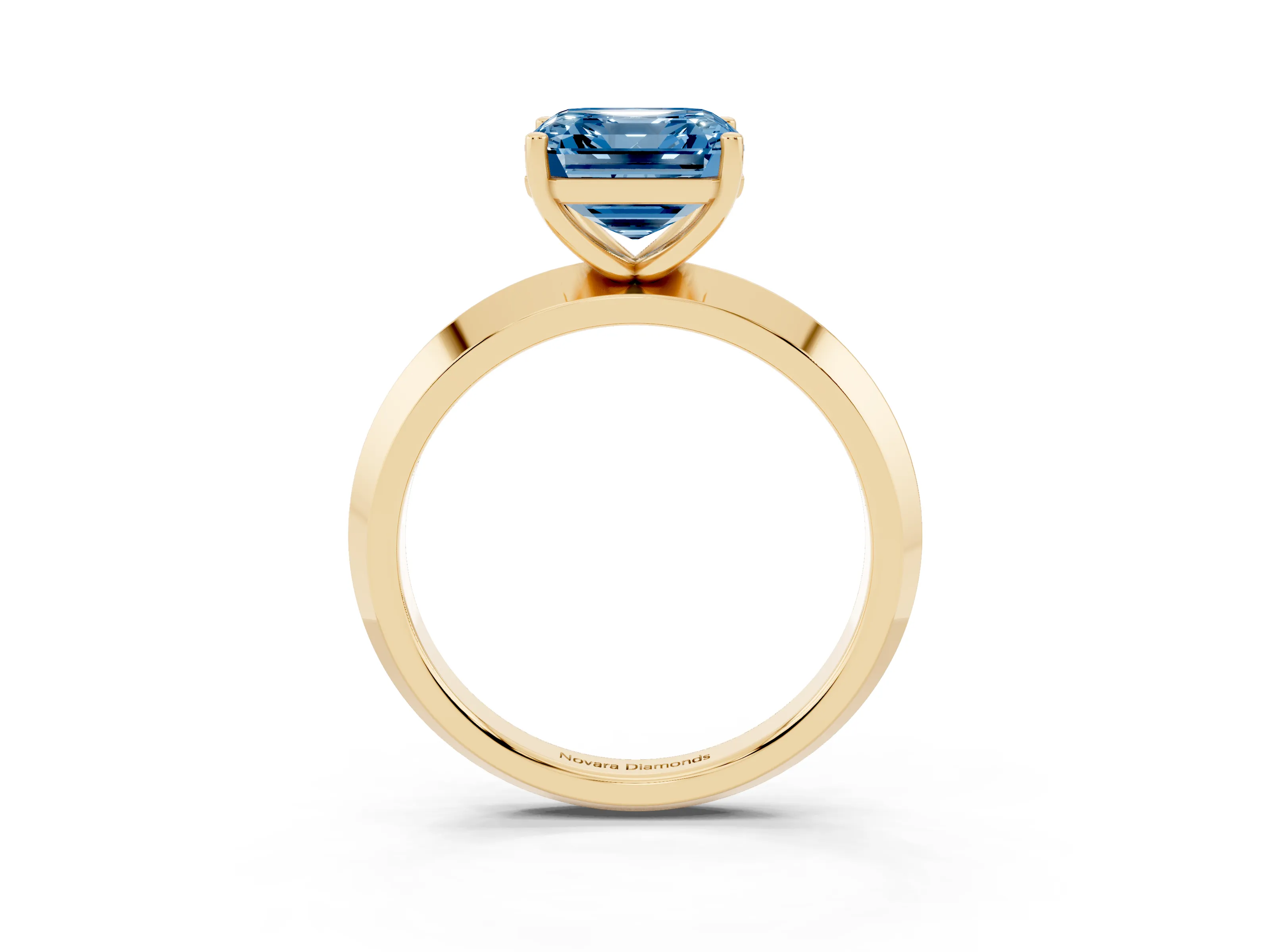 Fancy Blue Asscher Cut Diamond Solitaire Engagement Ring Set in Yellow gold with Flat Band and Prong Setting