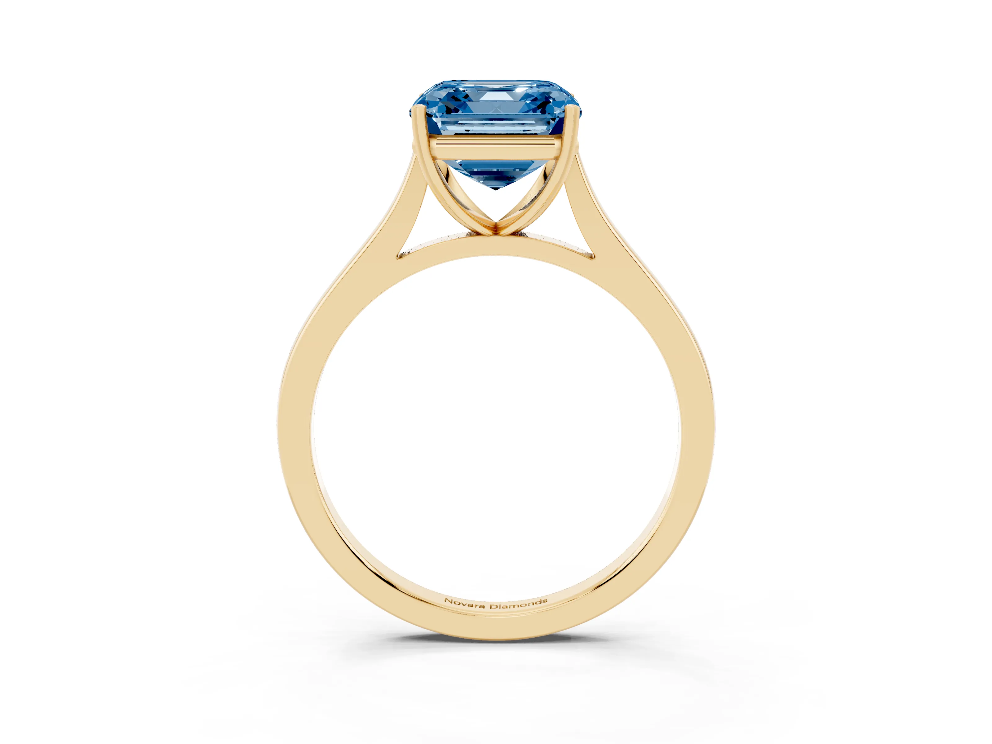Fancy Blue Asscher Cut Diamond Solitaire Heart Prong Engagement Ring Set in Yellow gold with Tapered Band