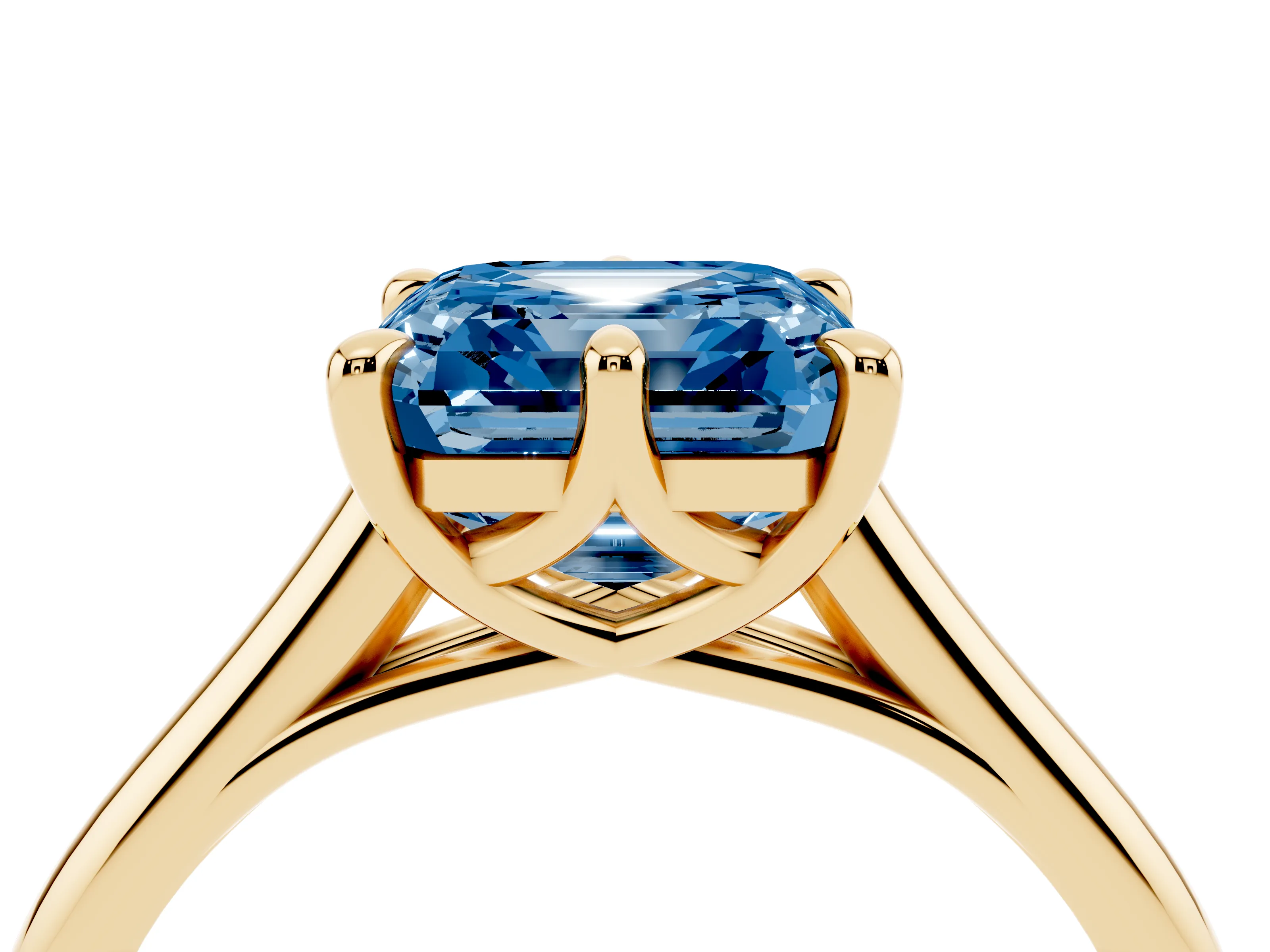 Fancy Blue Asscher Cut Diamond Solitaire Engagement Ring Set in Yellow gold with Prong Setting and Plain Classic Band