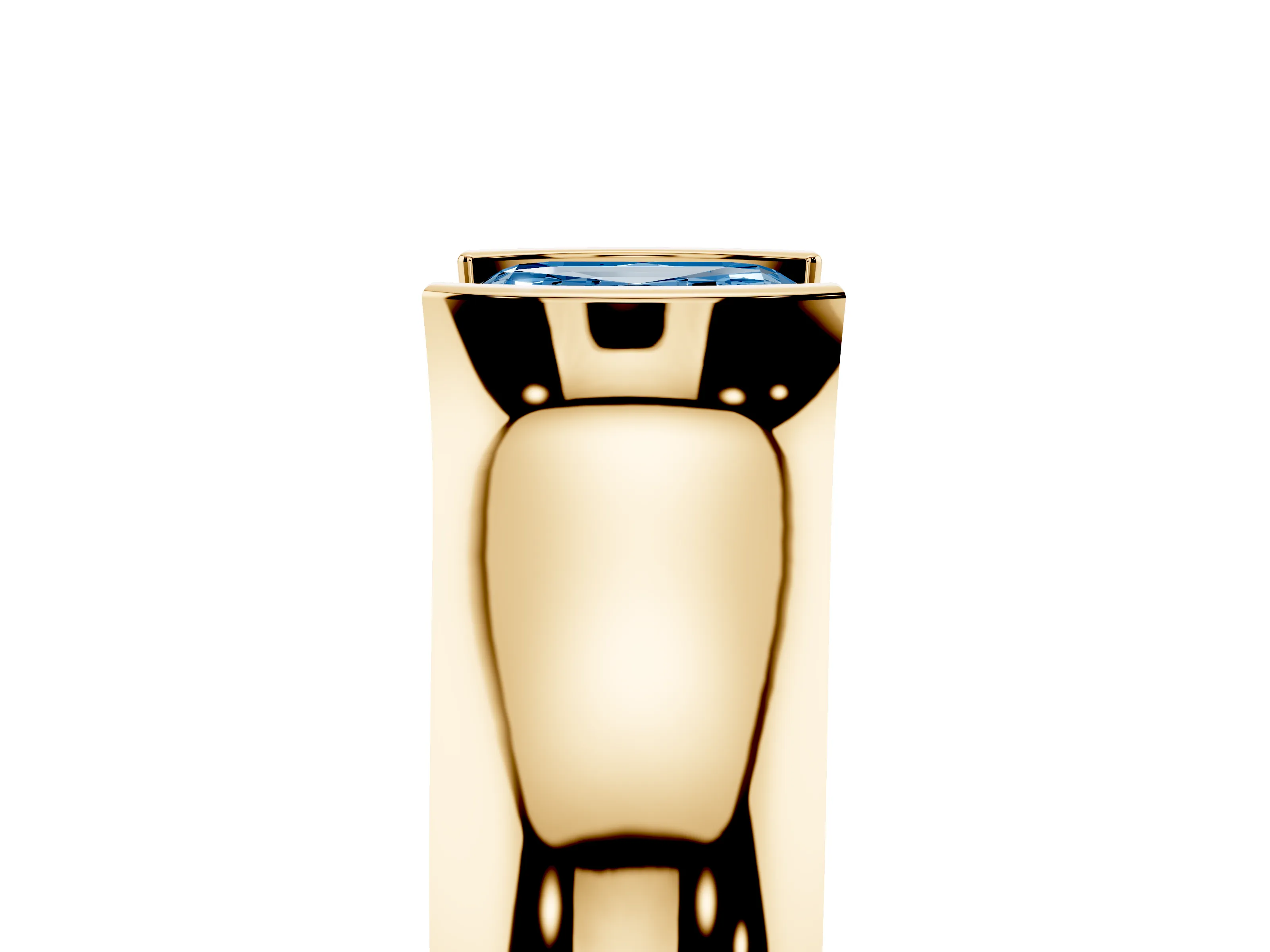 Fancy Blue Asscher Cut Diamond Bezel Solitaire Ring Set in Yellow gold with Wide Band