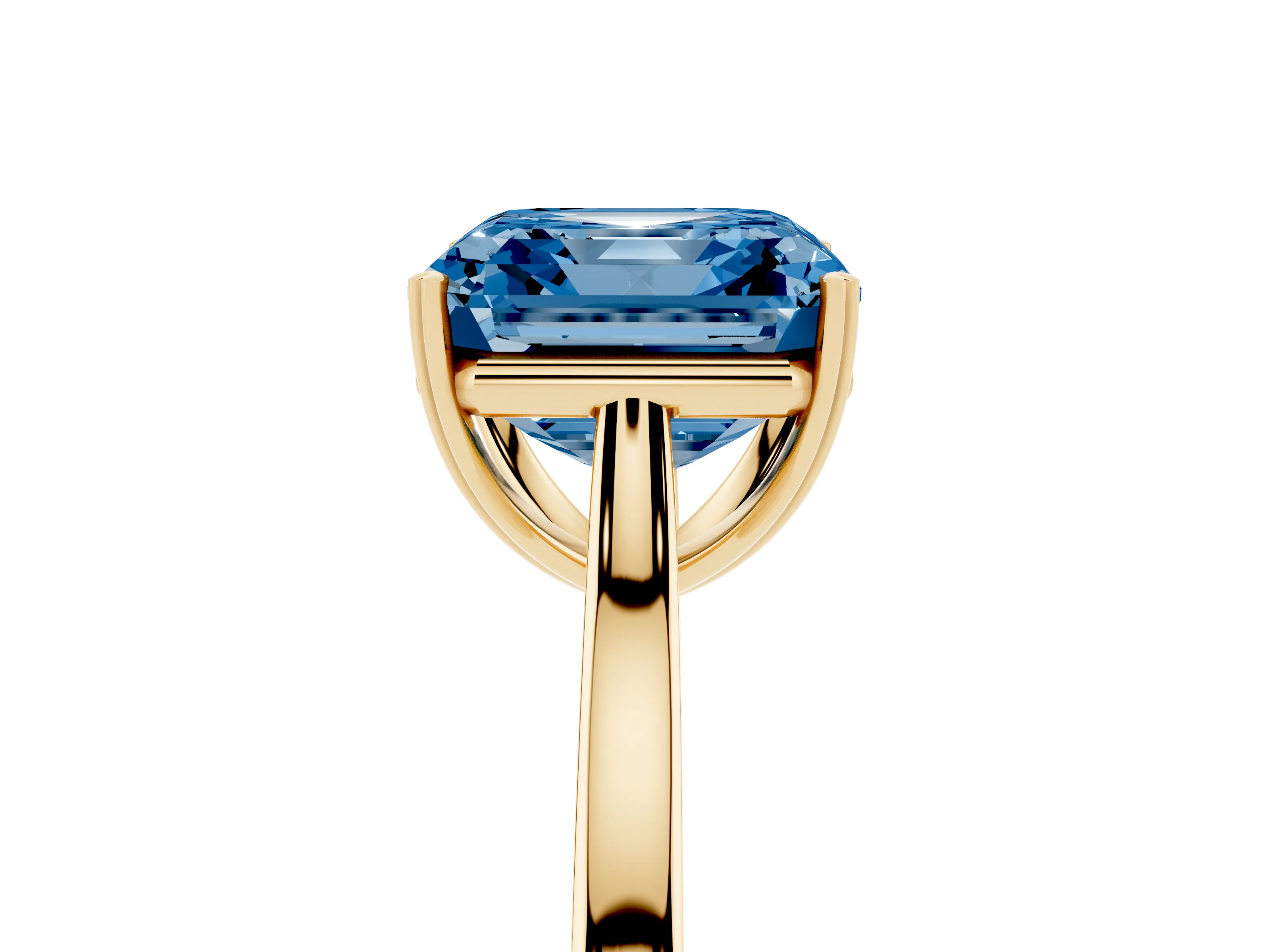 Fancy Blue Asscher Cut Diamond Solitaire Heart Prong Engagement Ring Set in Yellow gold with Tapered Band